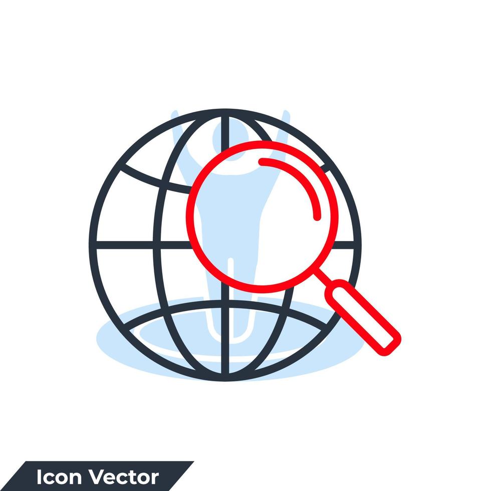 sök världen ikon logotyp vektor illustration. förstora globe symbol mall för grafik och webbdesign samling