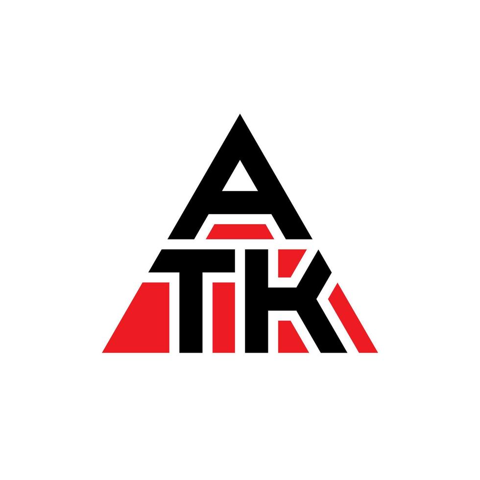 atk triangel bokstavslogotypdesign med triangelform. atk triangel logotyp design monogram. atk triangel vektor logotyp mall med röd färg. atk triangulär logotyp enkel, elegant och lyxig logotyp.