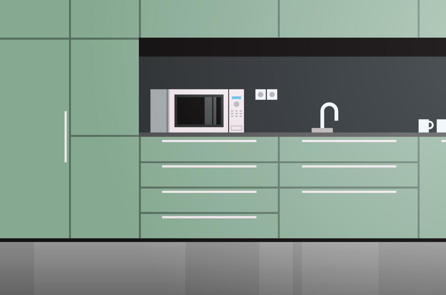 moderner Kücheninnenraum keine flache Designillustration des Leute- und Haushaltsgerätkonzeptes Quadratischer Plan. vektor