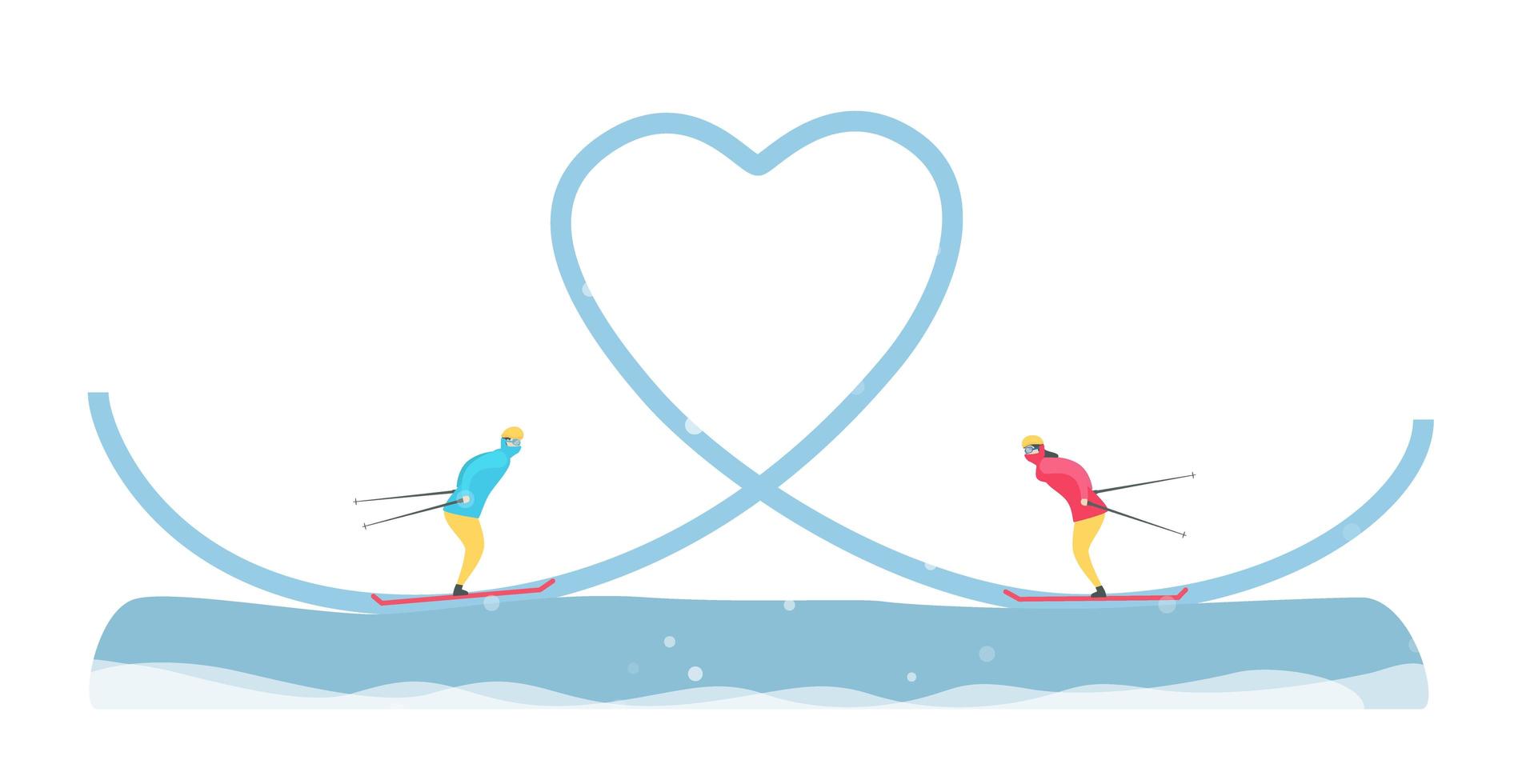 romantisches Paar Skifahren auf Herzbahn vektor