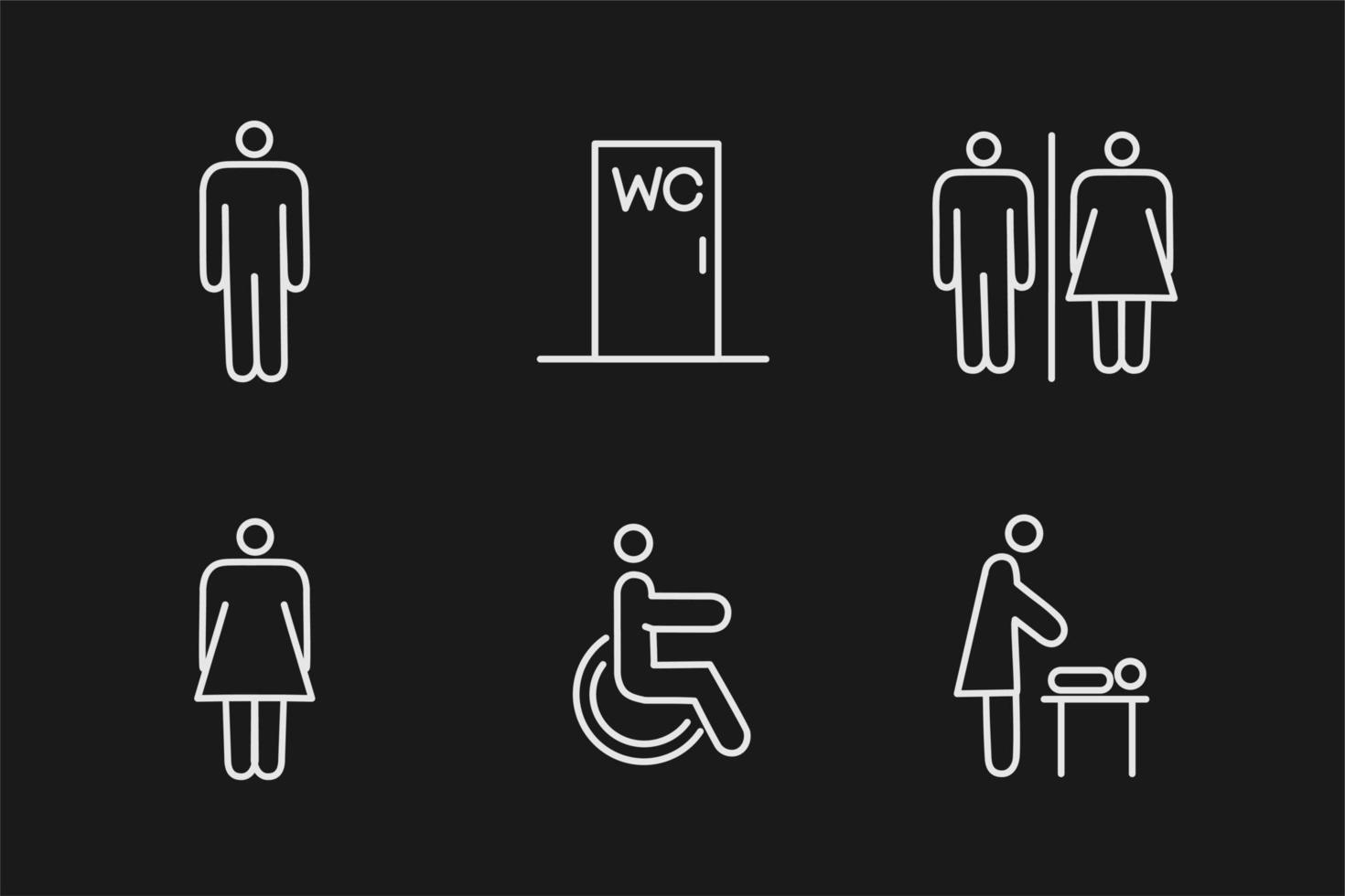 en uppsättning toalettnavigeringsikoner. wayfinding wc hona hane för funktionshindrade och mor och barn rum. vektor illustration