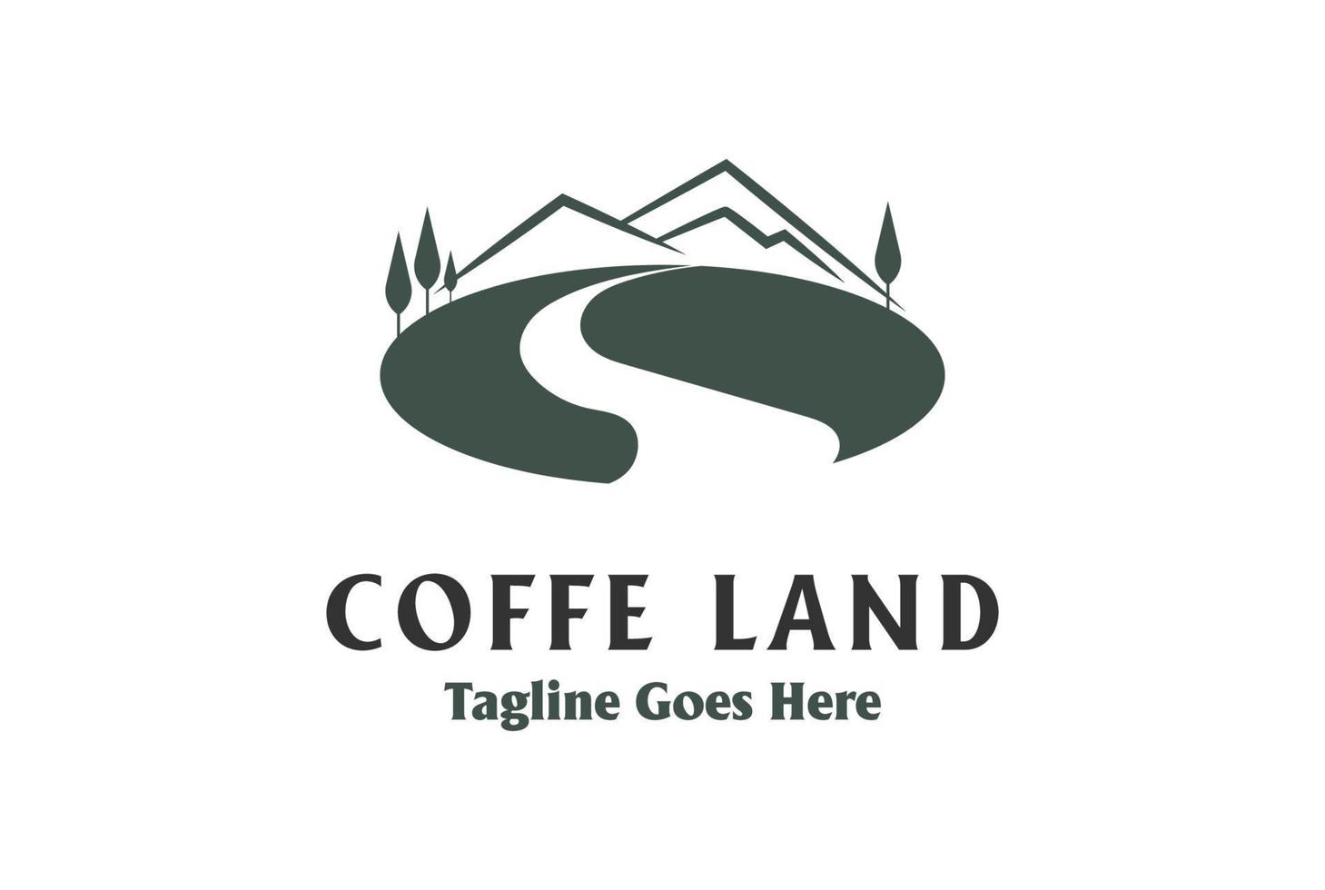 einfaches kaffeegebirgsfluss-bachland für anbaufarm-saatprodukt-logo-design vektor