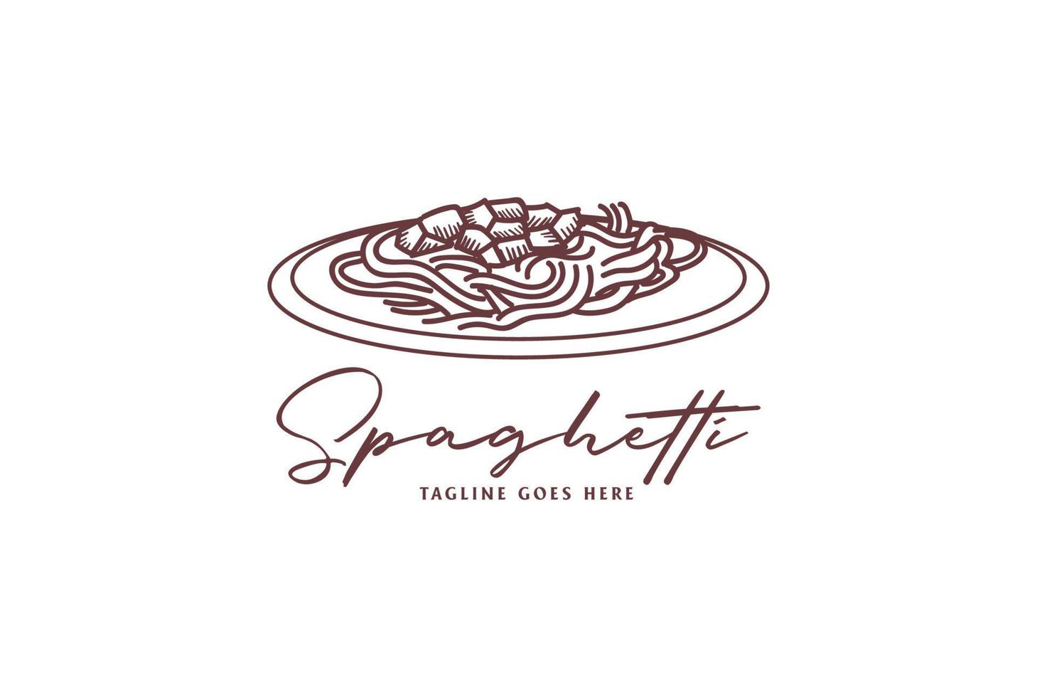 retro vintage hand gezeichnet ein gericht mit italienischen essen spaghetti nudeln für café restaurant logo design vektor