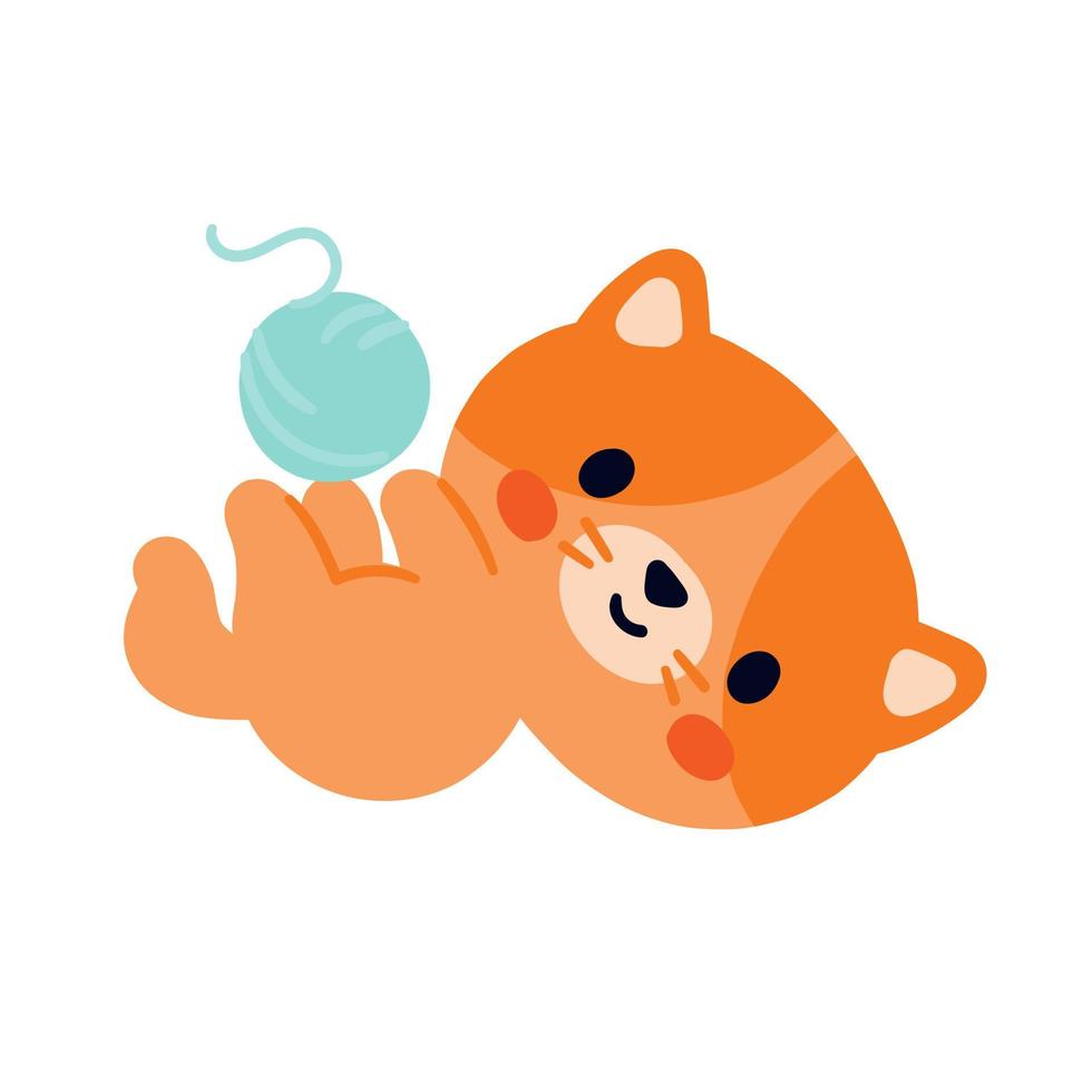 orange süßes kätzchen spielt mit einem ball. isolierte Katze auf weißem Hintergrund vektor