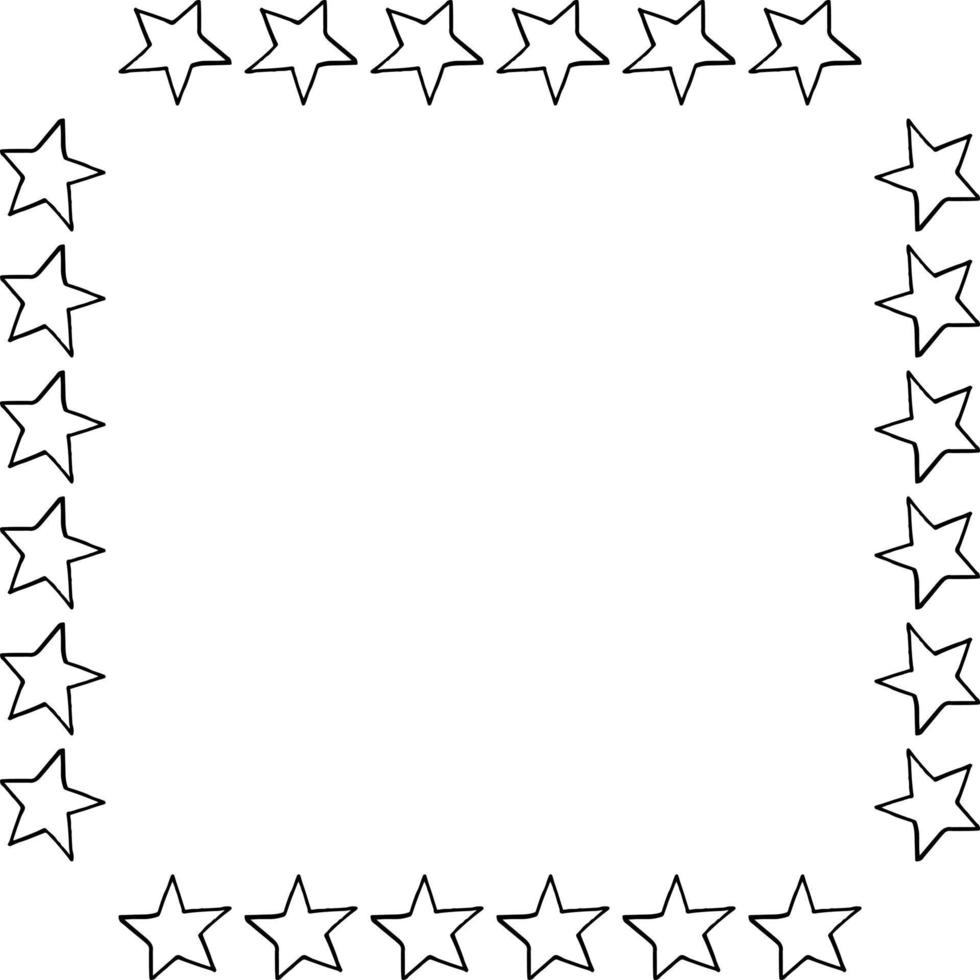 quadratischer Rahmen mit schwarz-weißen Doodle-Sternen auf weißem Hintergrund. Vektorbild. vektor