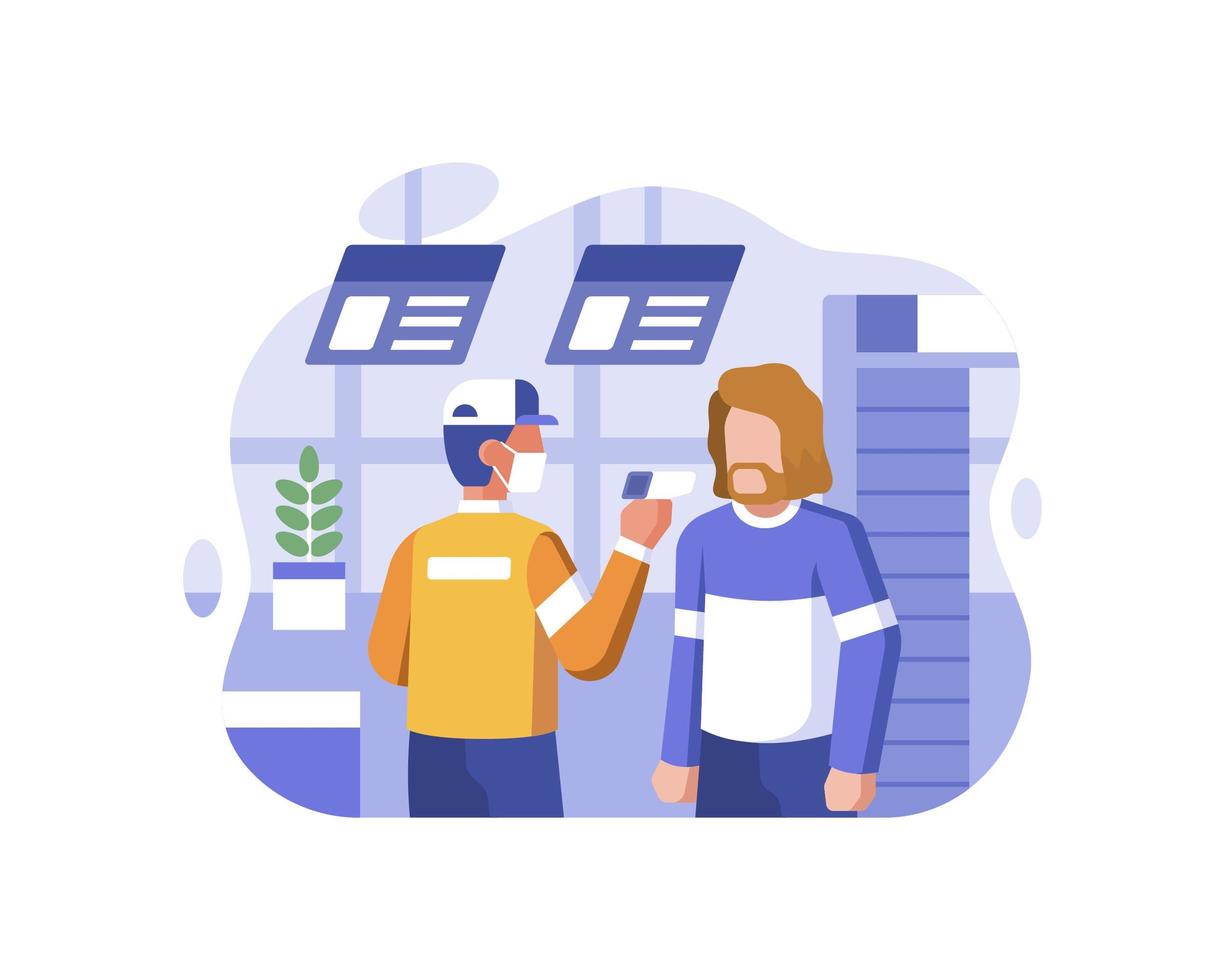 flygplatsarbetare som kontrollerar människor för coronavirus vektor