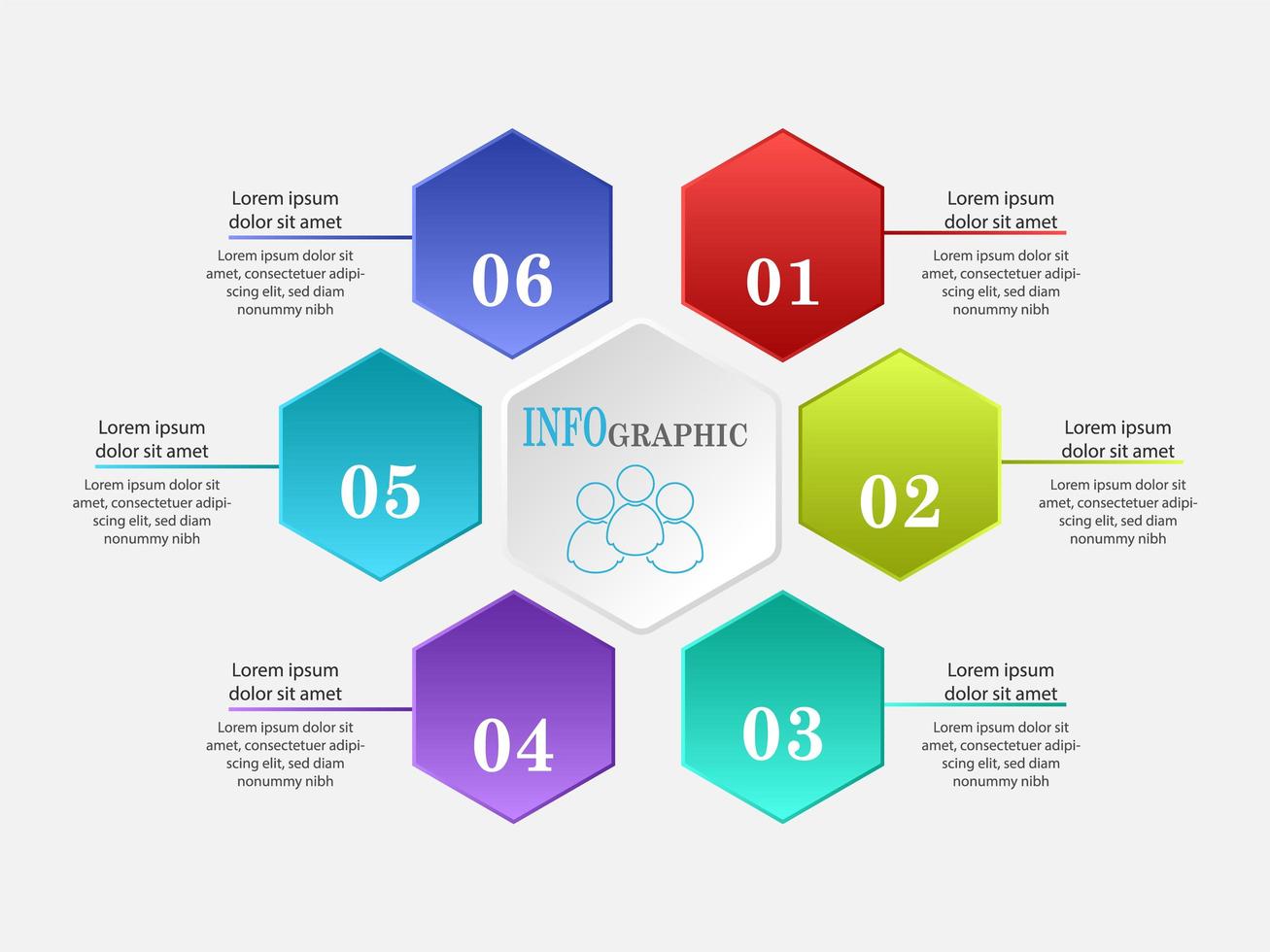 hexagon infographic med 6 steg vektor