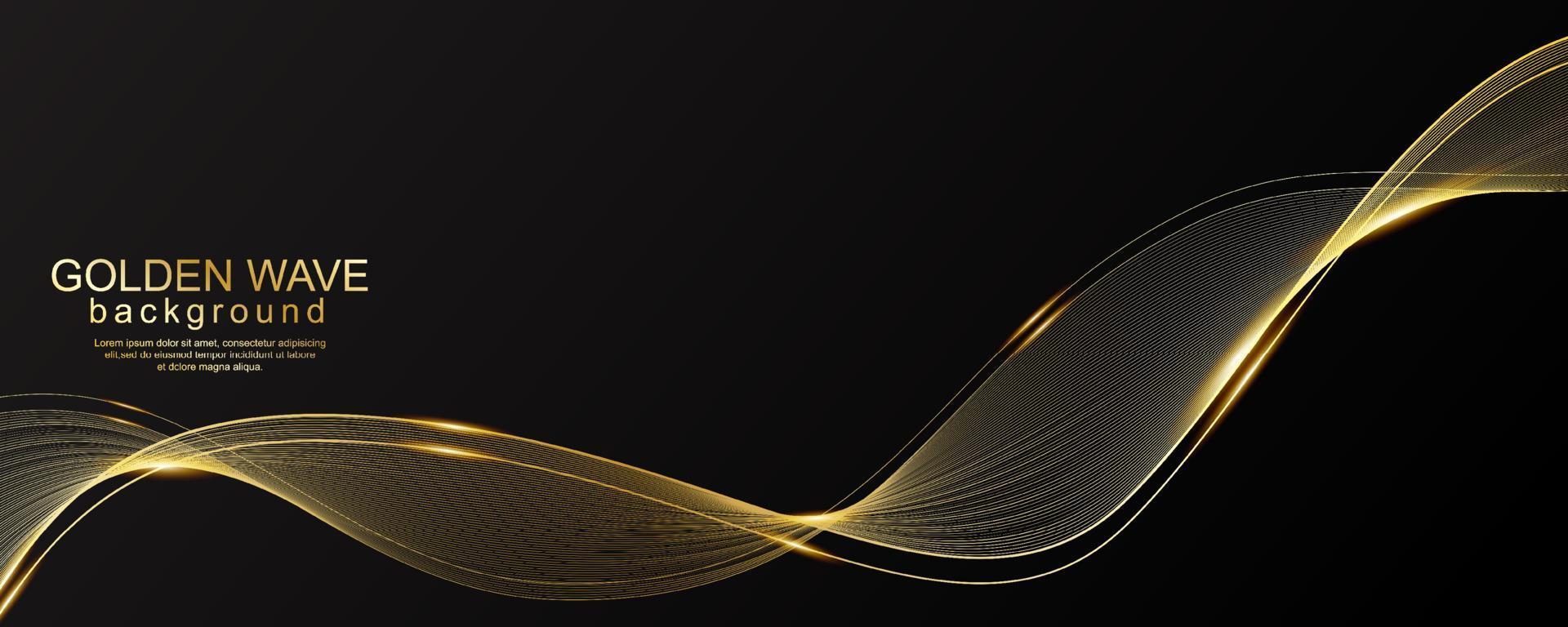 lyxiga gyllene vågor design på svart bakgrund vektor
