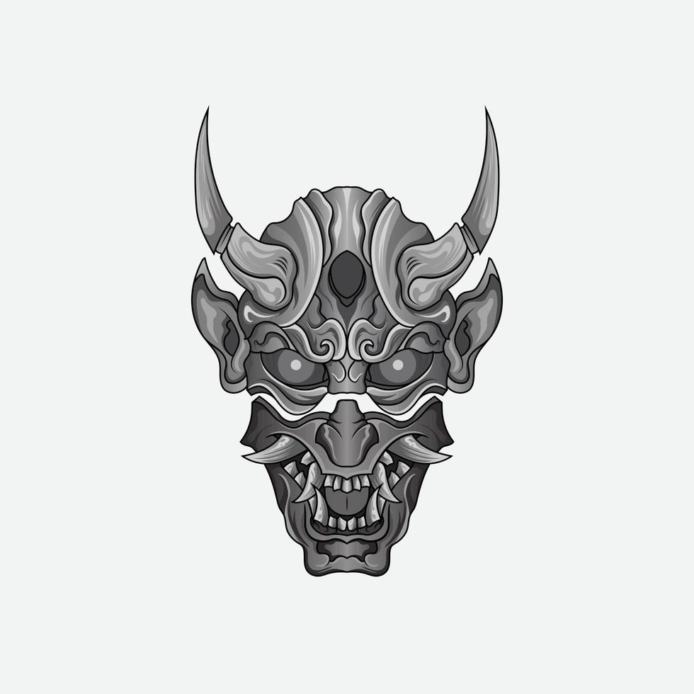 shinigami mask illustration tatueringar svart och vit traditionell japansk oni mask tatuering tshirt livsstil vektor