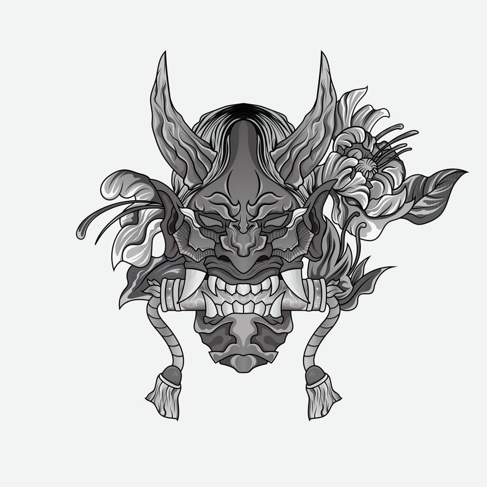 shinigami mask illustration tatueringar svart och vit traditionell japansk oni mask tatuering tshirt livsstil vektor