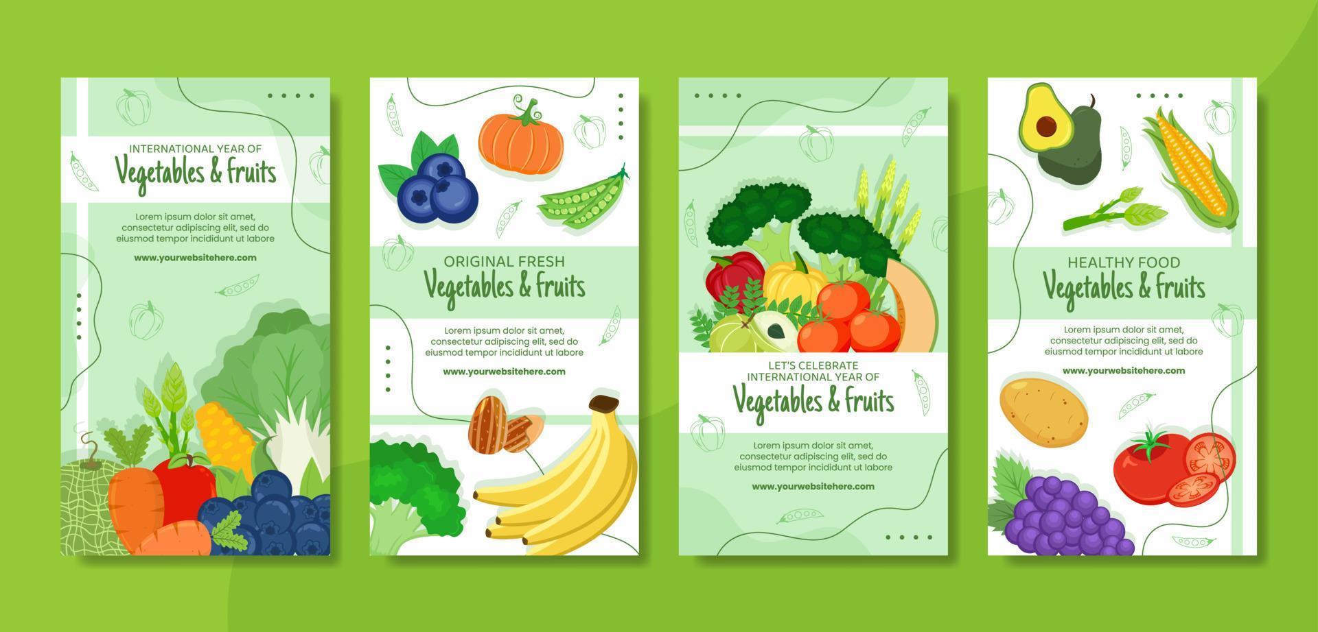 grönsaker och frukter sociala medier berättelser mall tecknad bakgrund vektorillustration vektor