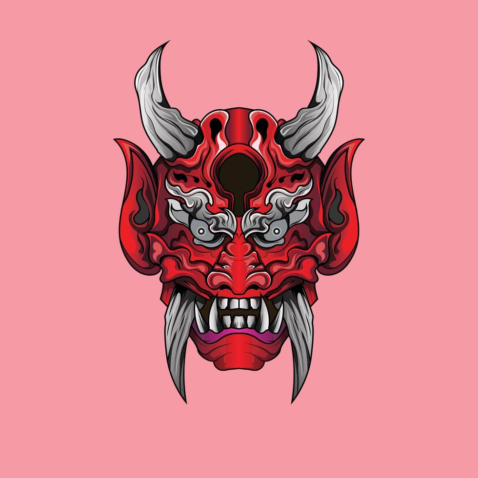 röd hanya mask illustration skrämmande japansk demon mask isolerade bakgrund vektor