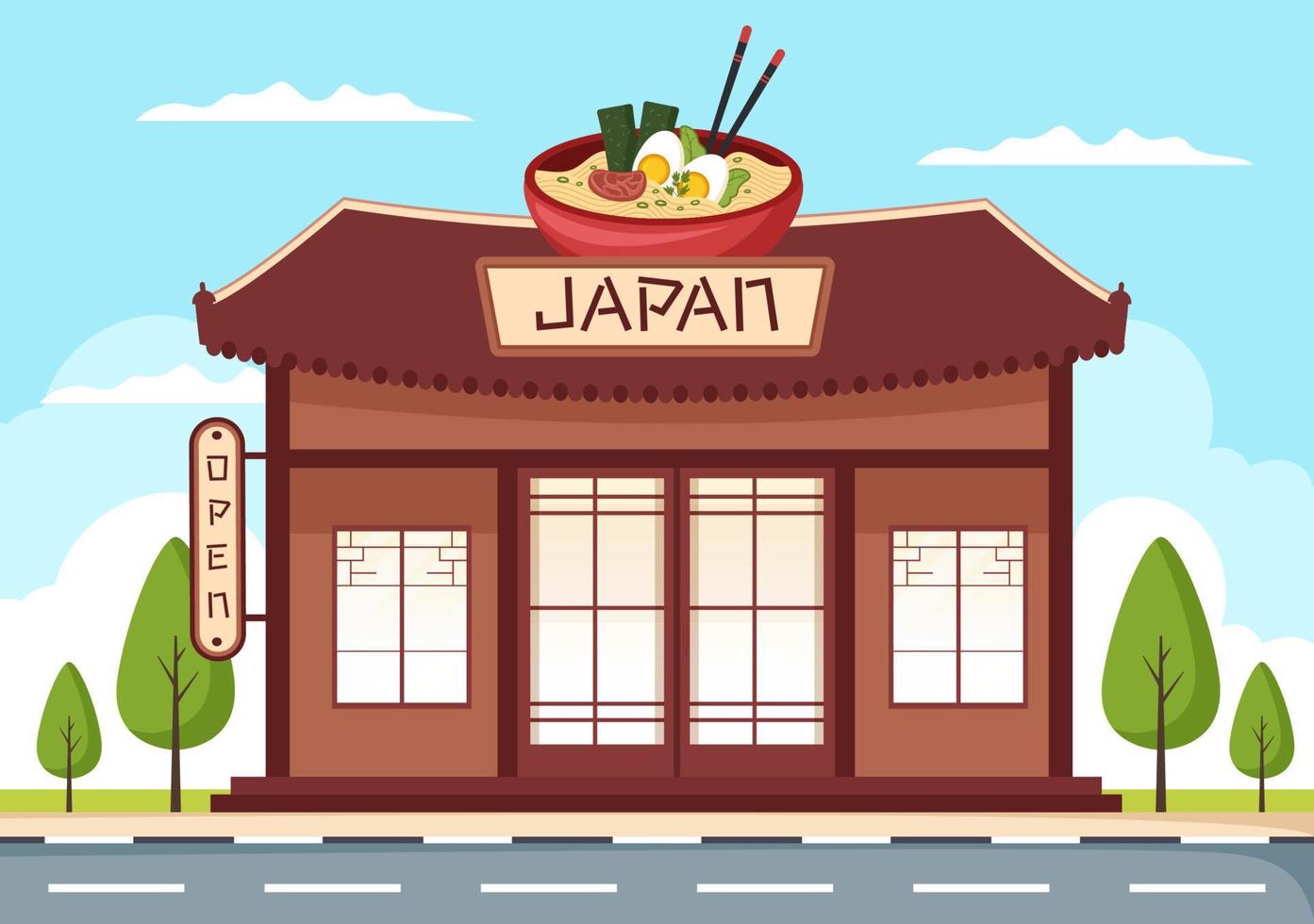 japanische lebensmittelgebäude-karikaturillustration vektor