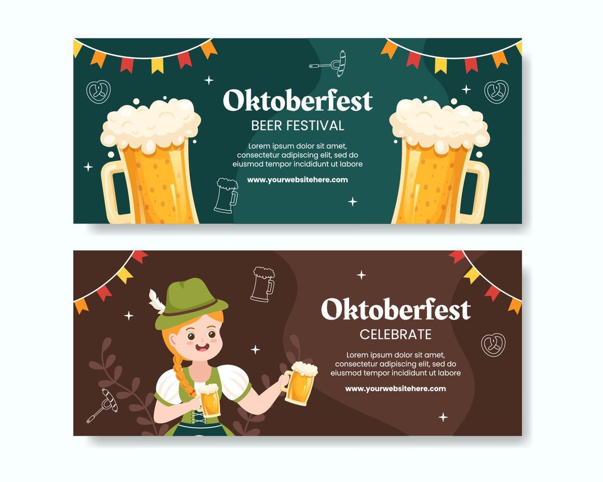oktoberfest bierfest horizontale banner vorlage cartoon hintergrund vektor illustration