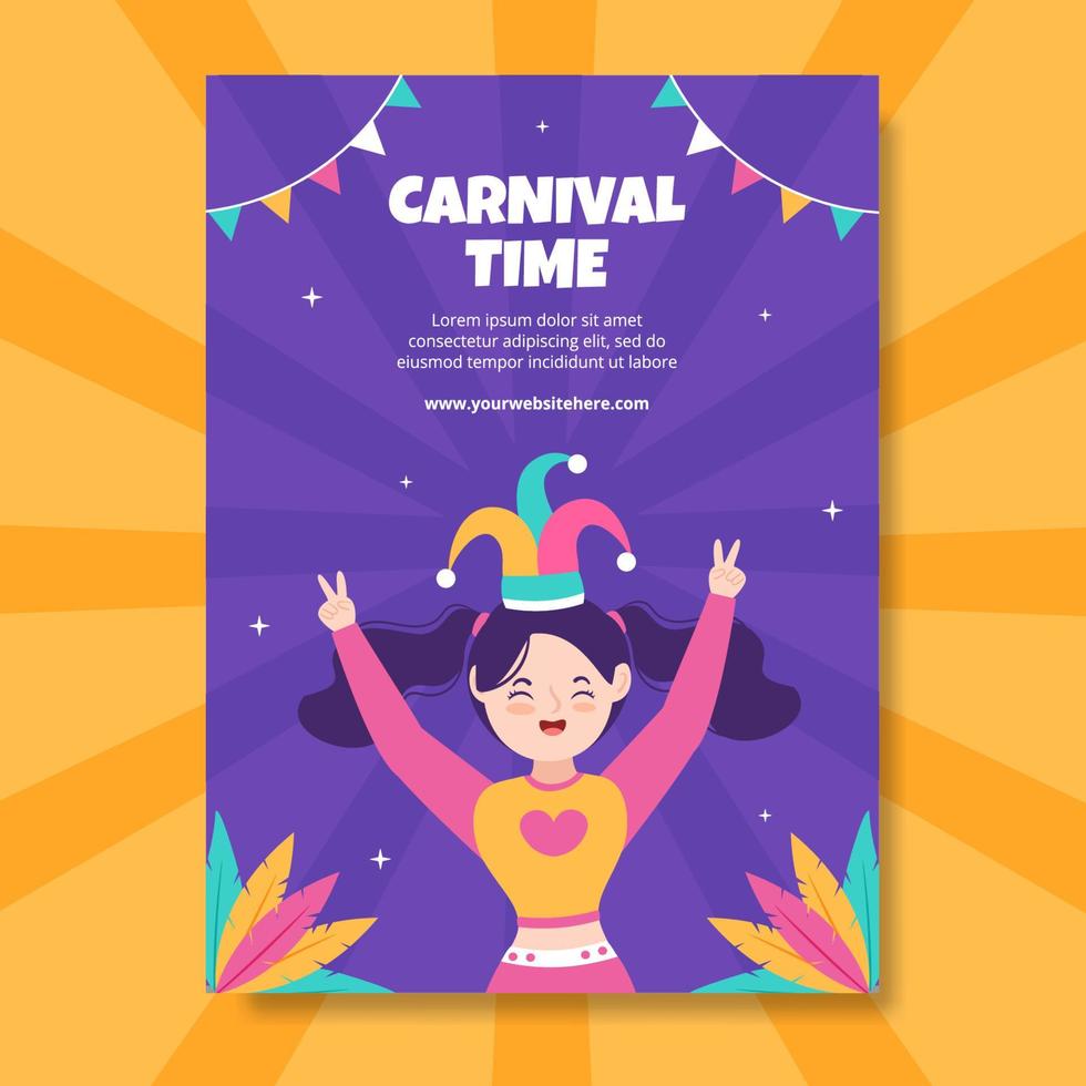 glückliche karnevalsparty-plakatschablonen-karikaturhintergrund-vektorillustration vektor