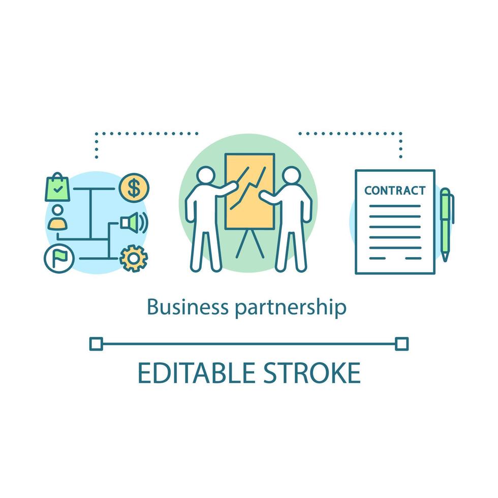 affärspartnerskap koncept ikon. samarbete idé tunn linje illustration. samarbete, varumärken som samarbetar. marknadsföringsstrategi. varumärkeshantering. vektor isolerade konturritning. redigerbar linje