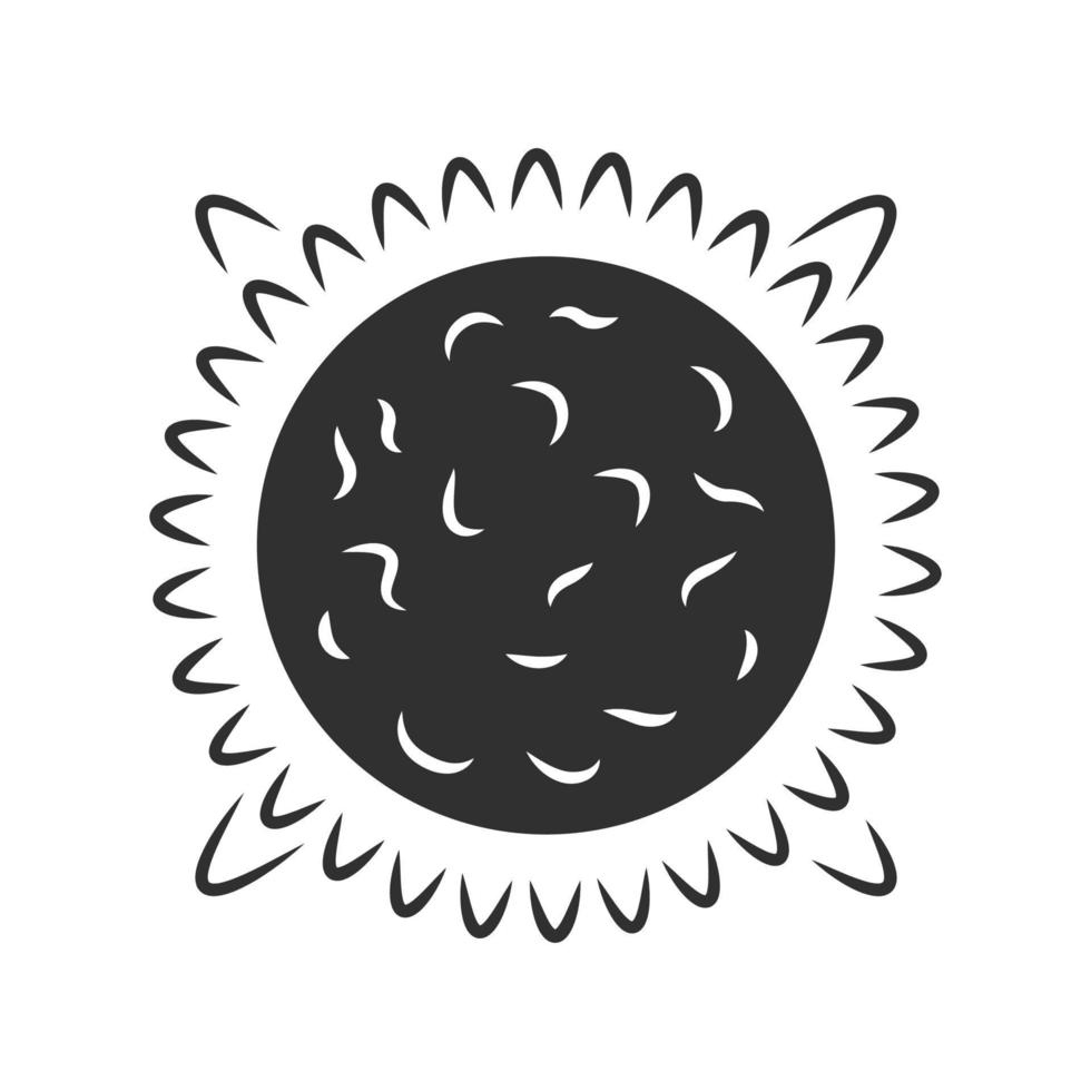 solen glyfikon. stjärna i solsystemets centrum. het plasmasfär. energikälla. studie av solaktivitet. utforskning av rymden. astronomi. siluett symbol. negativt utrymme. vektor isolerade illustration