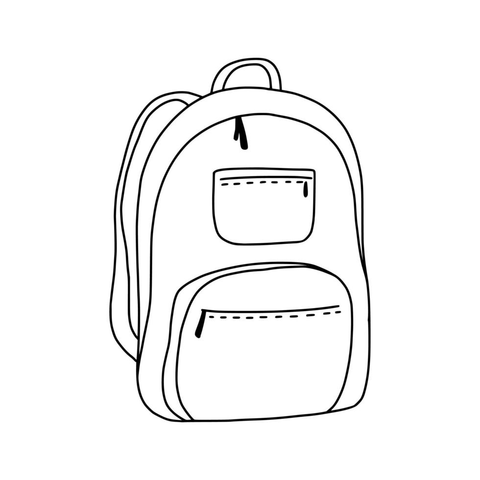 Schulrucksack-Doodle-Symbol. Vektor-Studententasche, handgezeichnete Illustration eines Rucksacks vektor