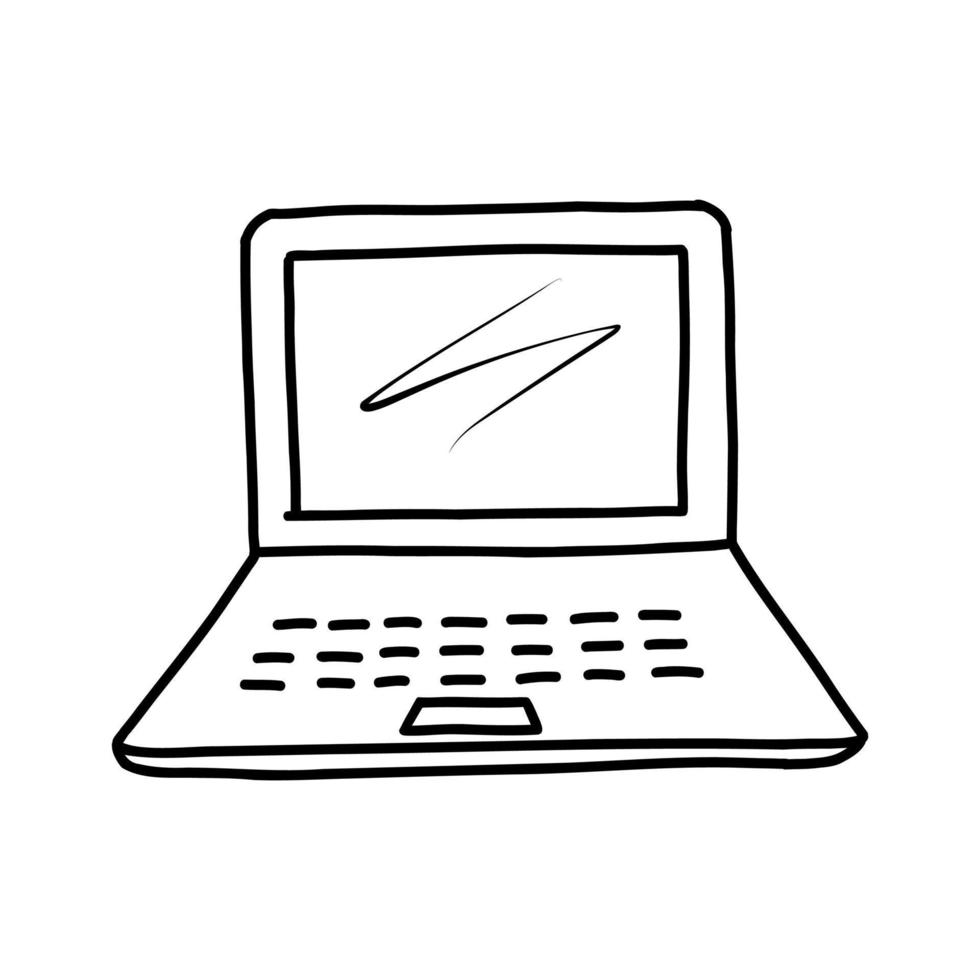 Laptop-Doodle-Symbol, isoliert auf weißem Hintergrund. Vektor handgezeichnete Illustration eines Computers