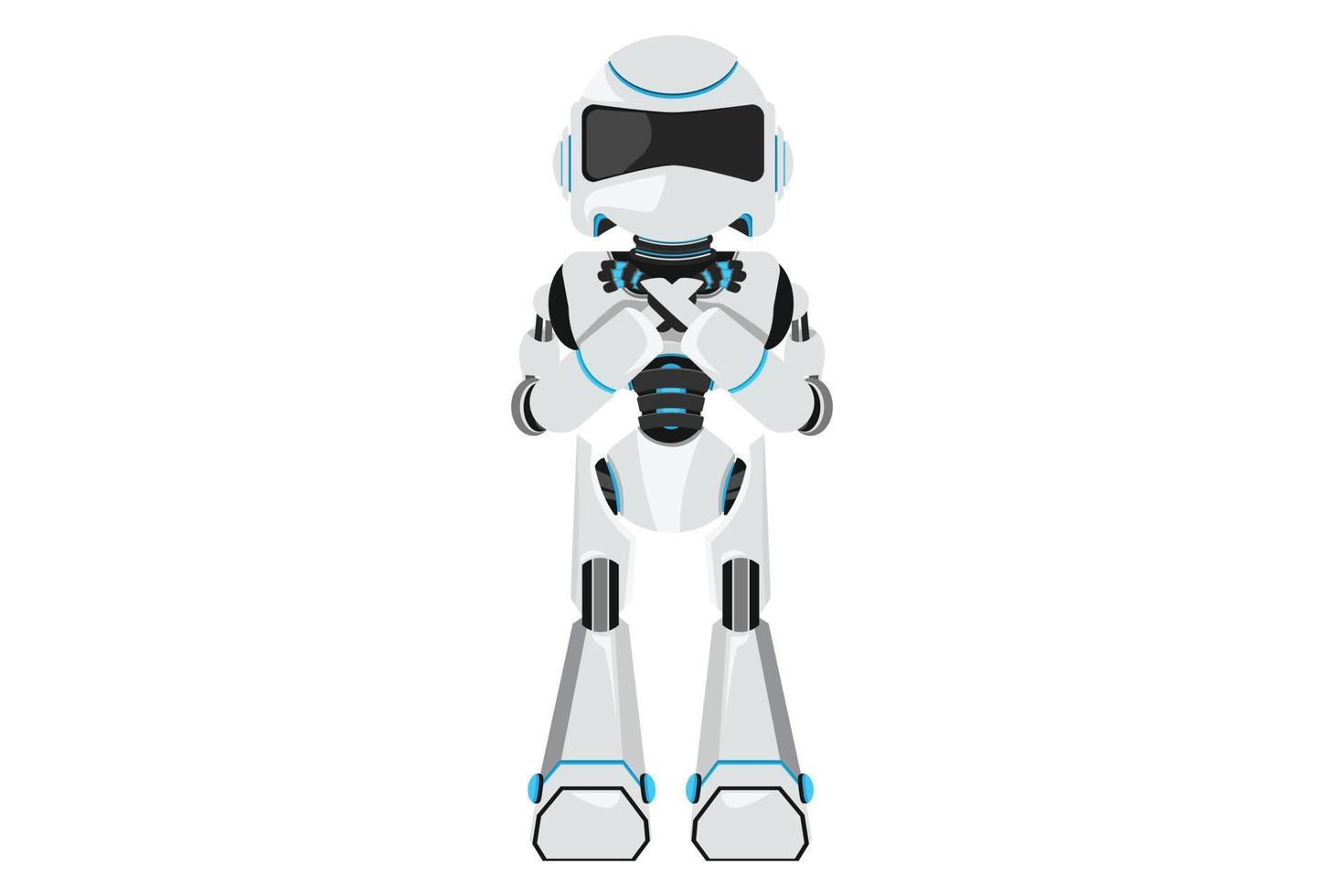 affärsdesign ritning robot korsar armar. robot som gör x-form, stoppskylt med händer och negativt uttryck. teknologisk utveckling. artificiell intelligens. platt tecknad stil vektorillustration vektor