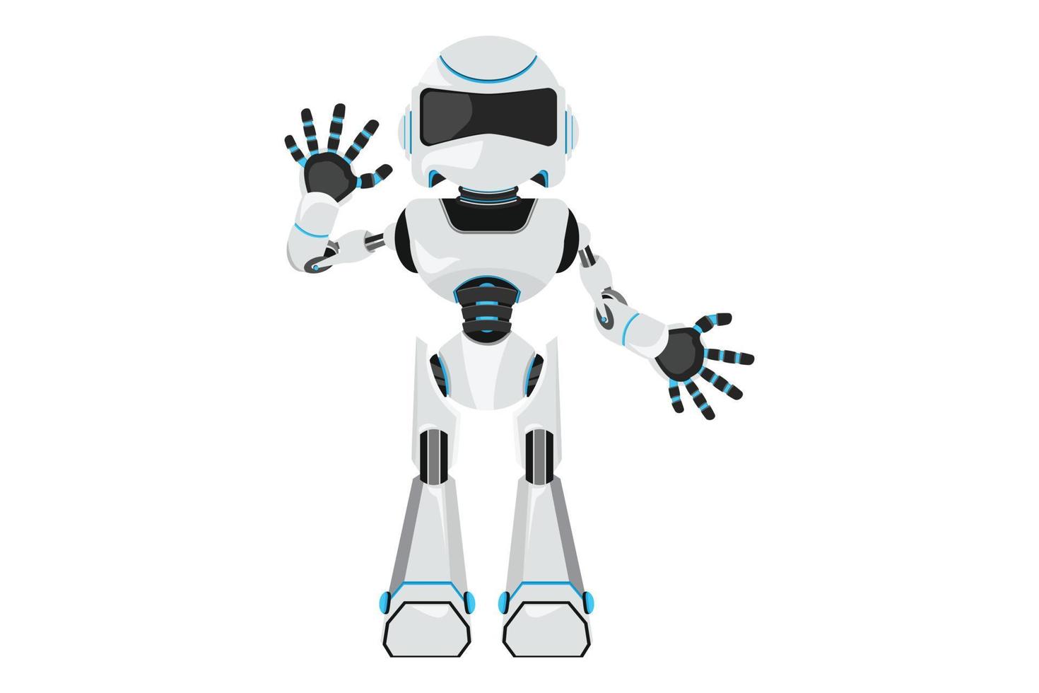 Business-Design-Zeichnungsroboter mit Handfläche als Stoppschild, Aufenthalt, Halten, Ablehnungsgeste. zukünftige Technologieentwicklung. maschinelles lernen mit künstlicher intelligenz. flache Cartoon-Stil-Vektor-Illustration vektor