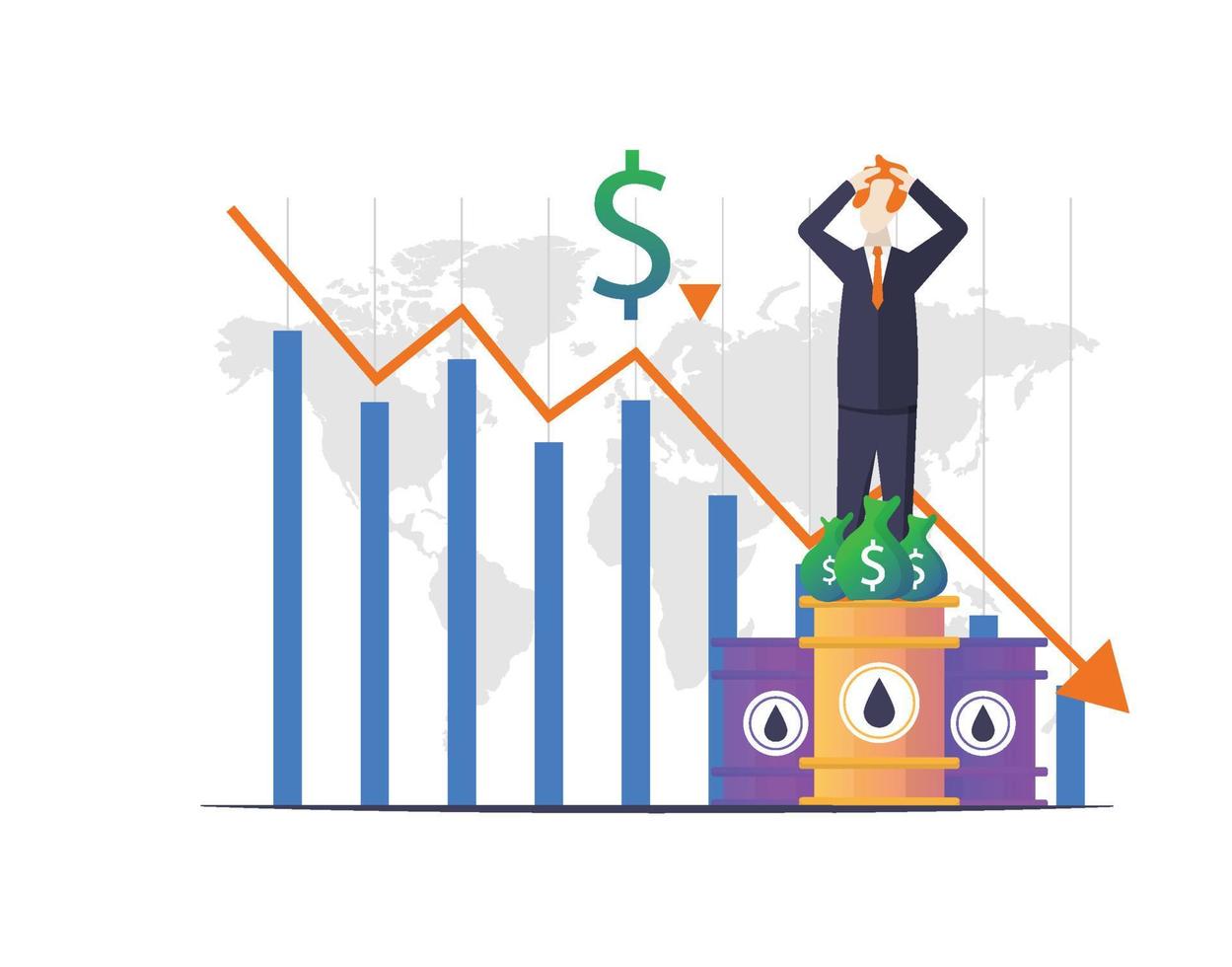 Mann fallende Ölpreise Vektordesign vektor