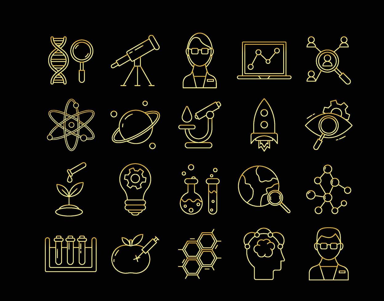 uppsättning guld forskning ikoner vektor