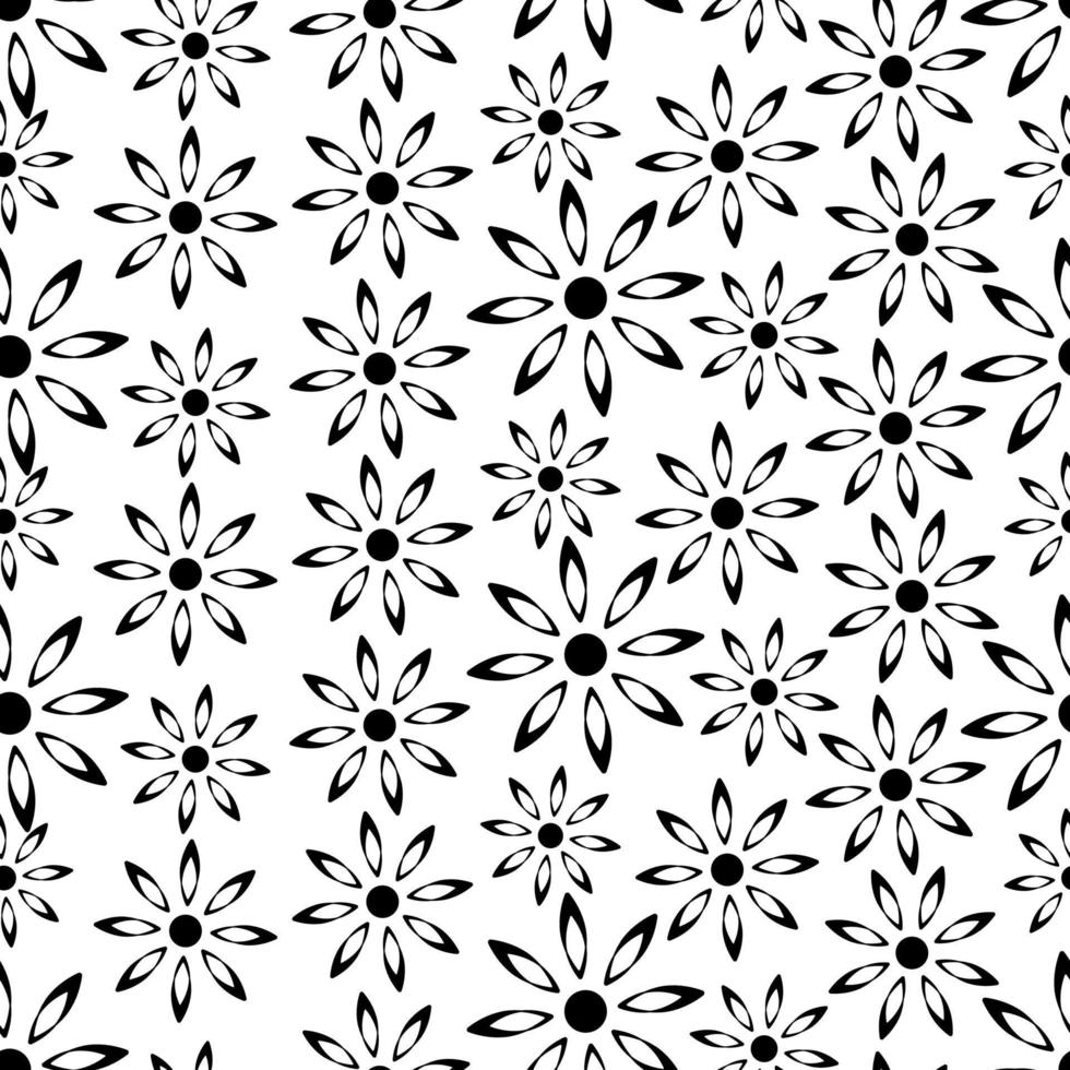Nahtloses Muster aus schwarzen und weißen Gänseblümchenblumen abstrakt, Banner. Vektor-Illustration. vektor