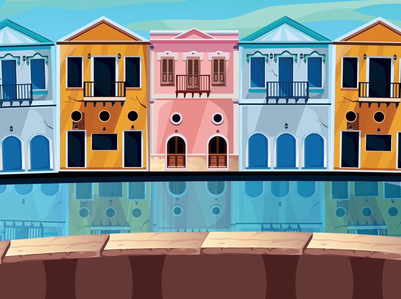 Spiel Hintergrund Cartoon-Vektor, Haus am See vektor