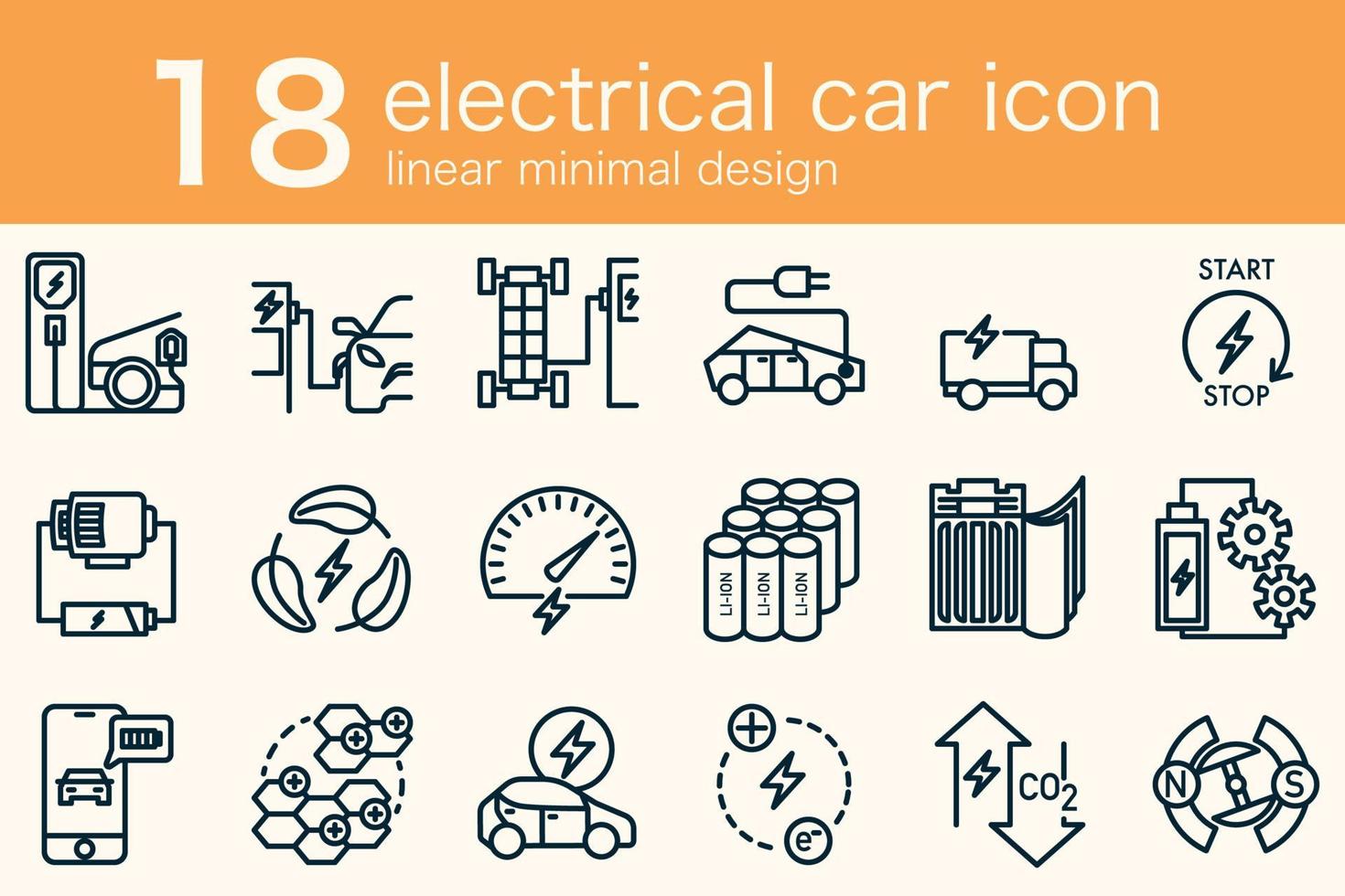 satz elektrisches ev-auto minimales lineares design vektor
