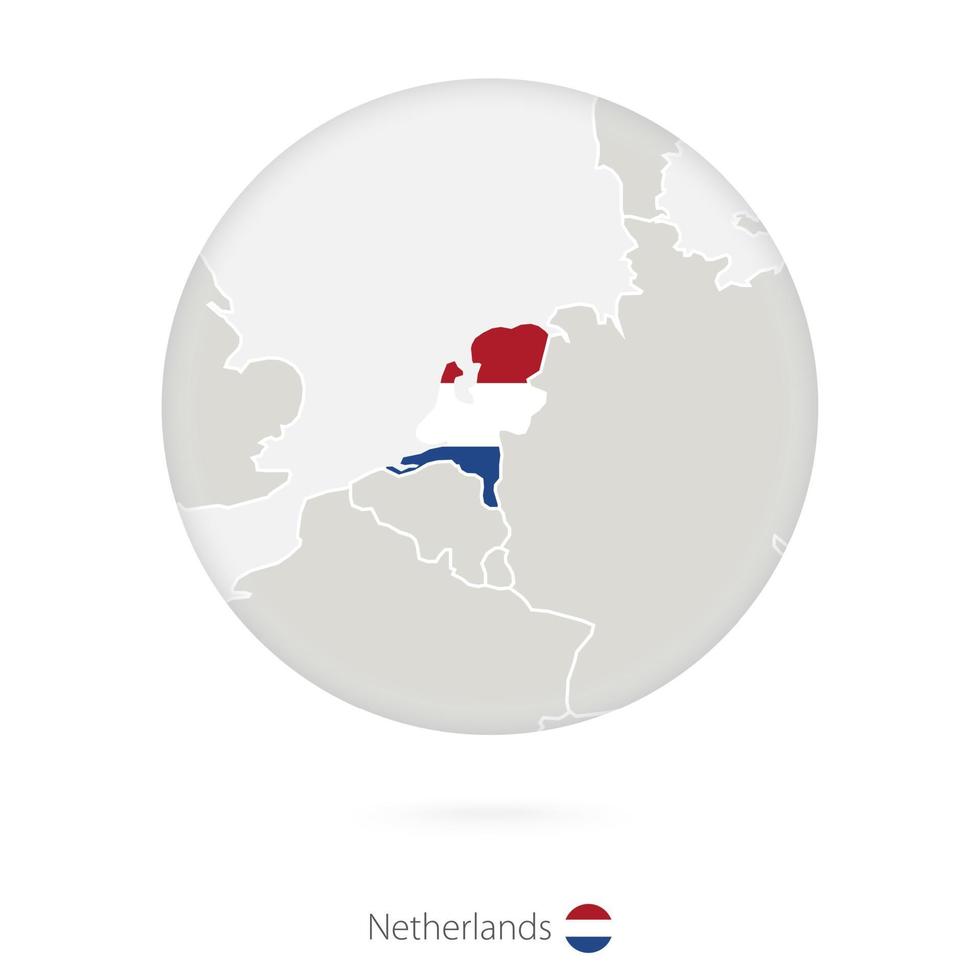 Karte der Niederlande und Nationalflaggen im Kreis. vektor