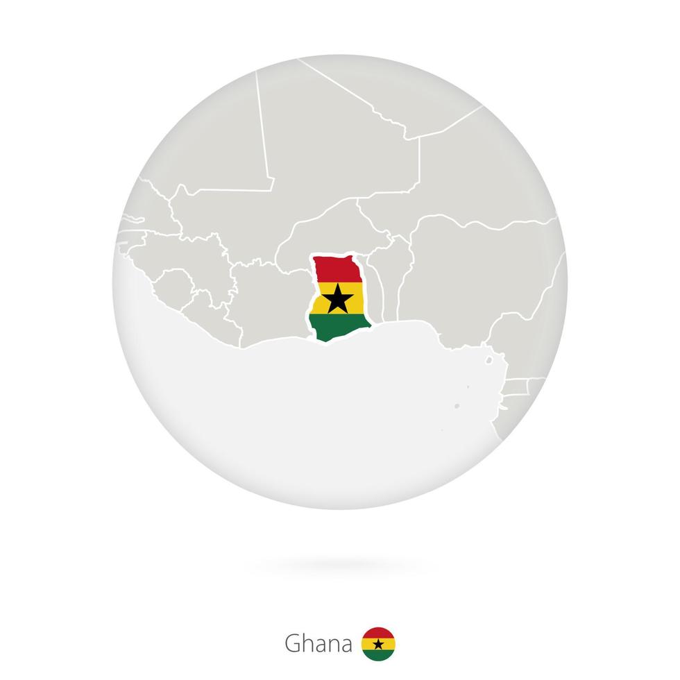 Karte von Ghana und Nationalflaggen im Kreis. vektor