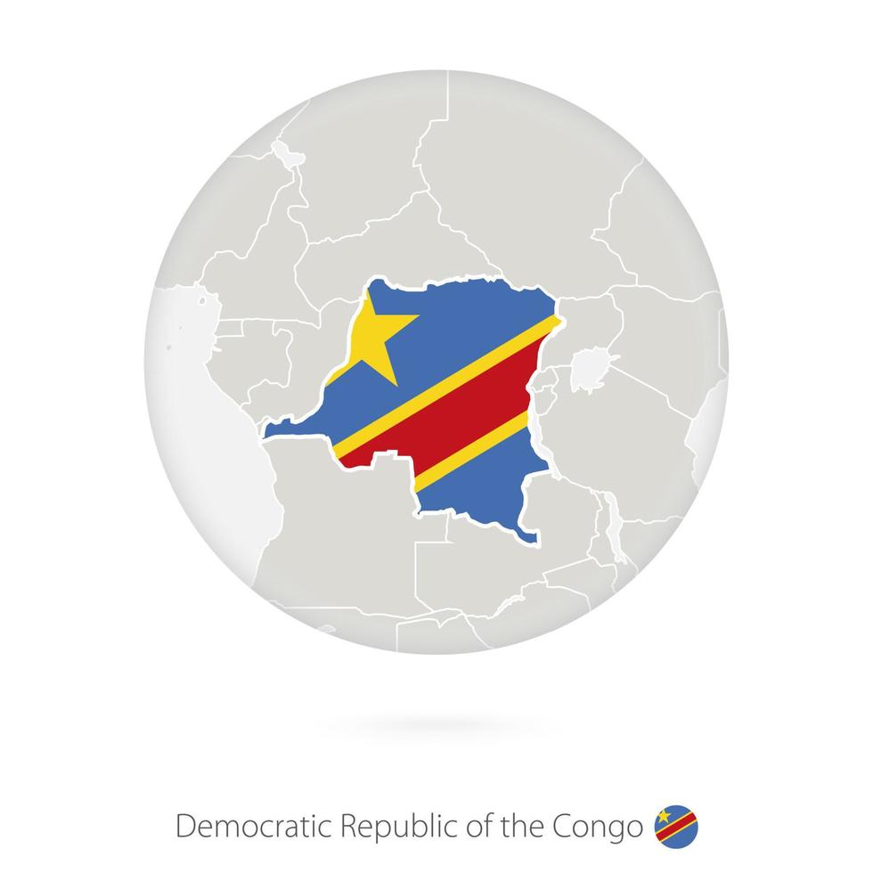 Karte der Demokratischen Republik Kongo und Nationalflaggen im Kreis. vektor