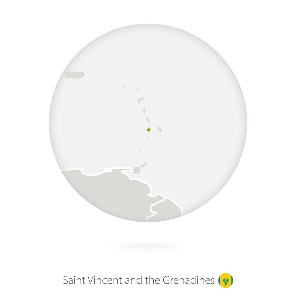 karta över saint vincent och grenadinerna och nationalflaggan i en cirkel. vektor