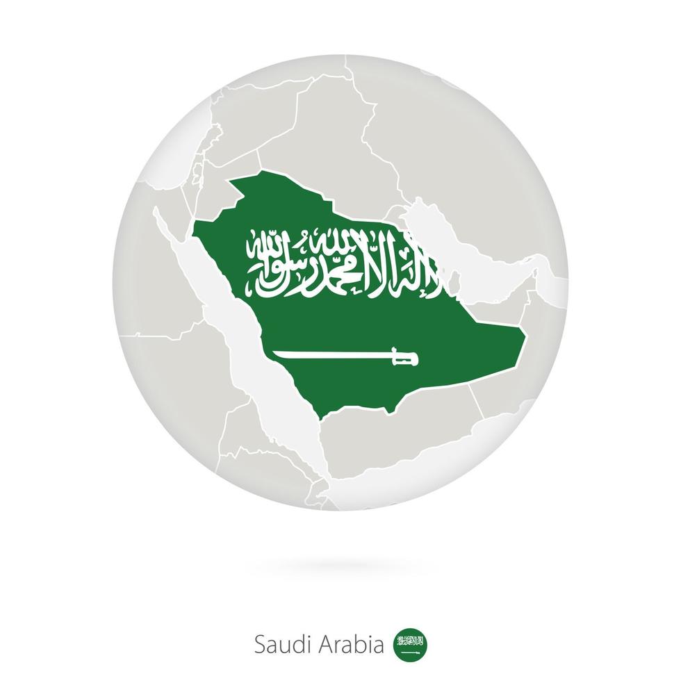 karta över Saudiarabien och den nationella flaggan i en cirkel. vektor