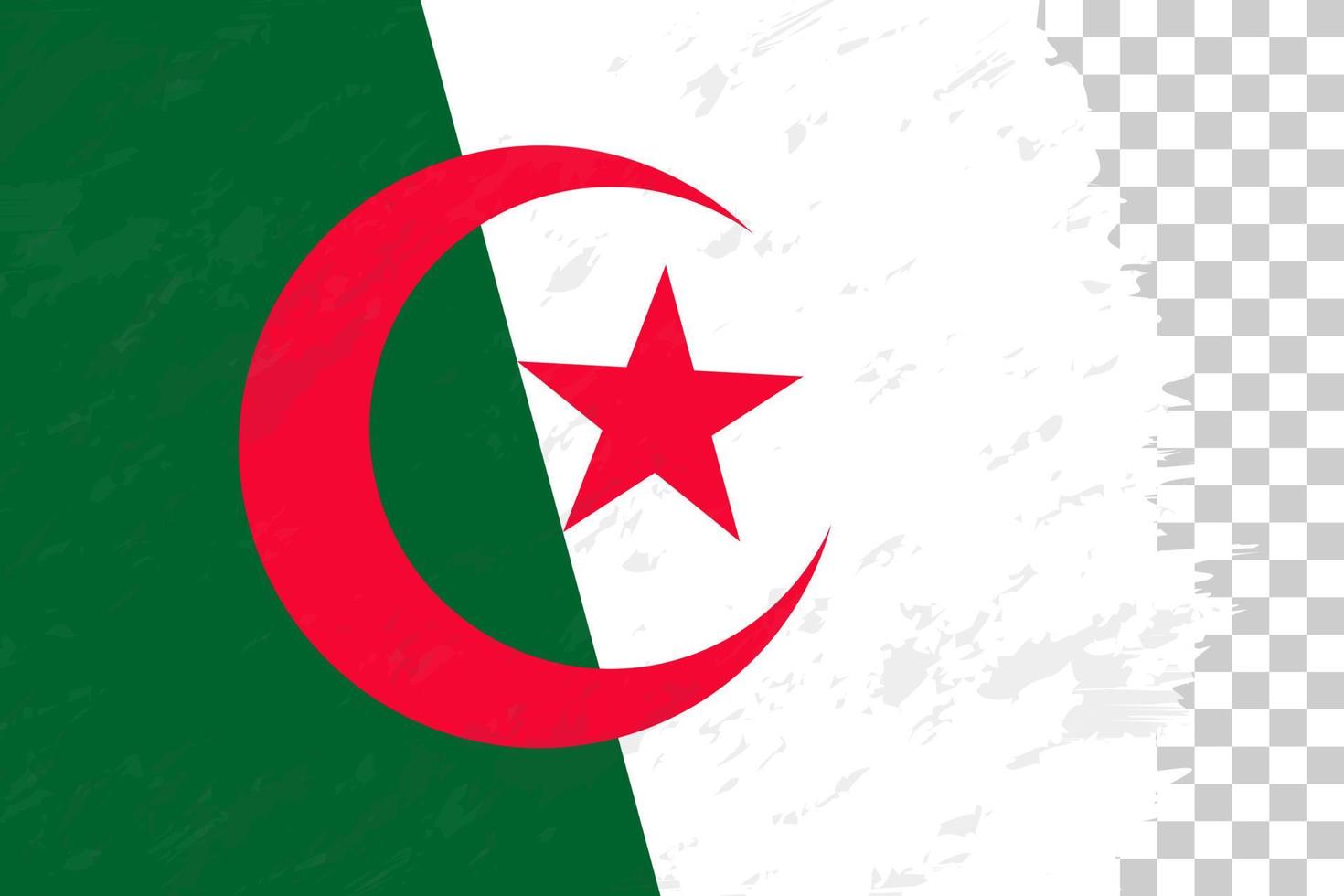 horisontell abstrakt grunge borstad flagga Algeriet på transparent rutnät. vektor