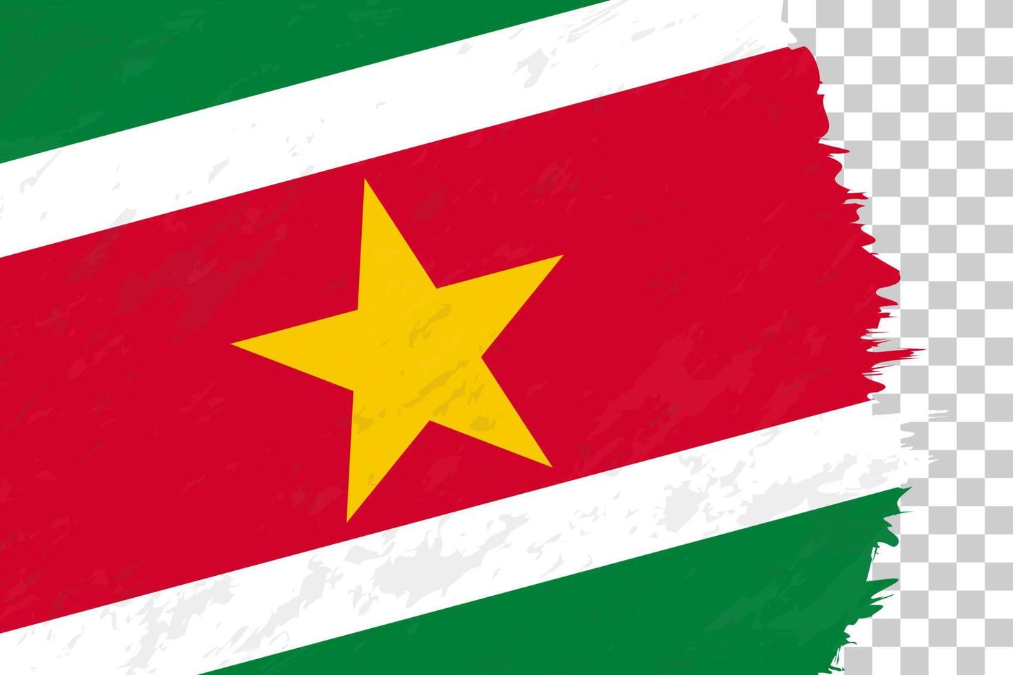 horisontell abstrakt grunge borstad flagga Surinam på transparent rutnät. vektor