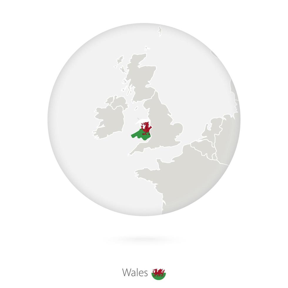 karta över wales och nationalflaggan i en cirkel. vektor