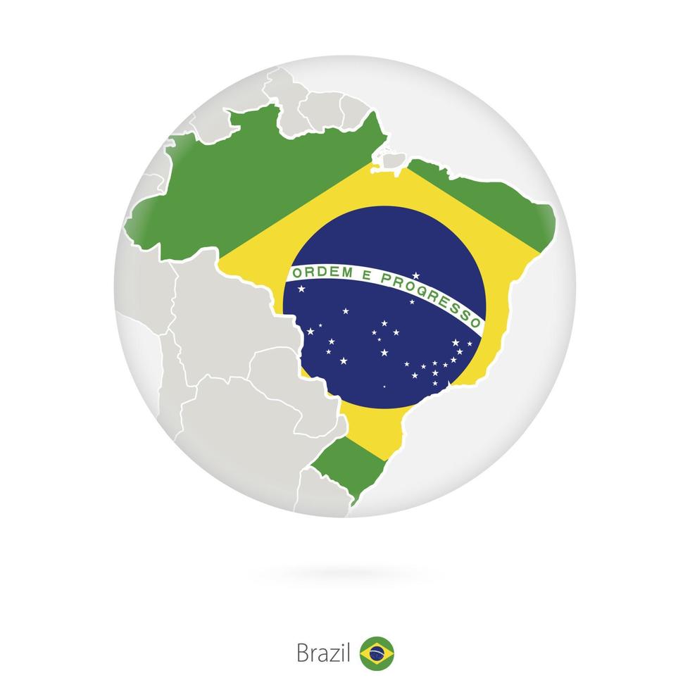 karte von brasilien und nationalflaggen im kreis. vektor