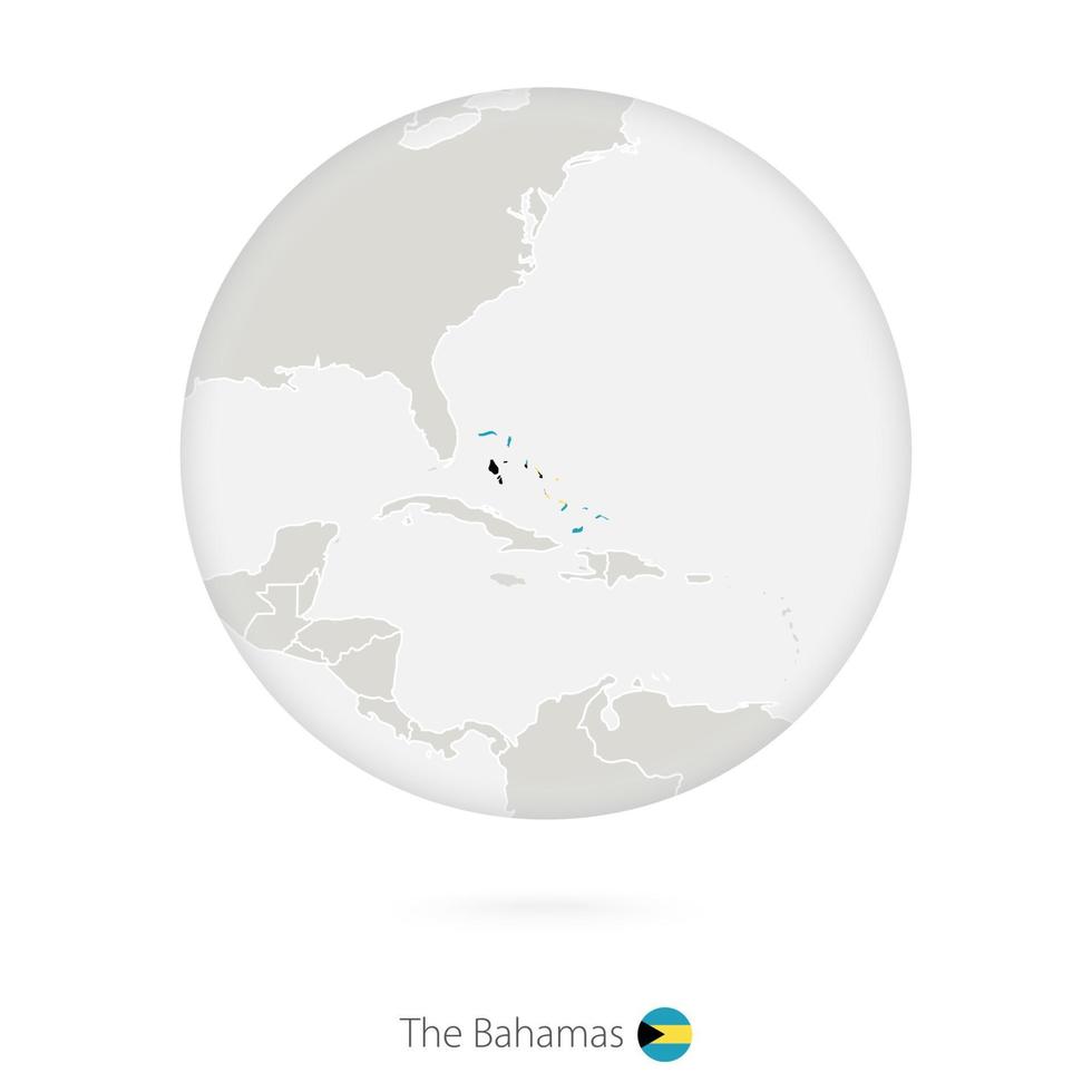 karta över Bahamas och nationalflaggan i en cirkel. vektor