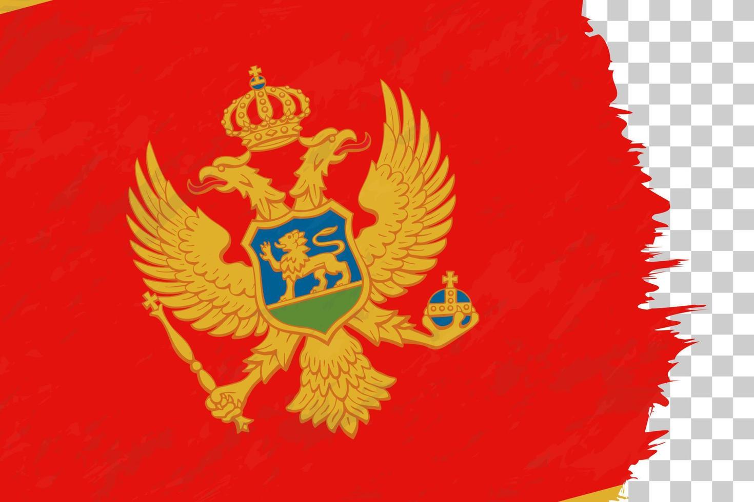 horizontale abstrakte grunge gebürstete flagge von montenegro auf transparentem gitter. vektor