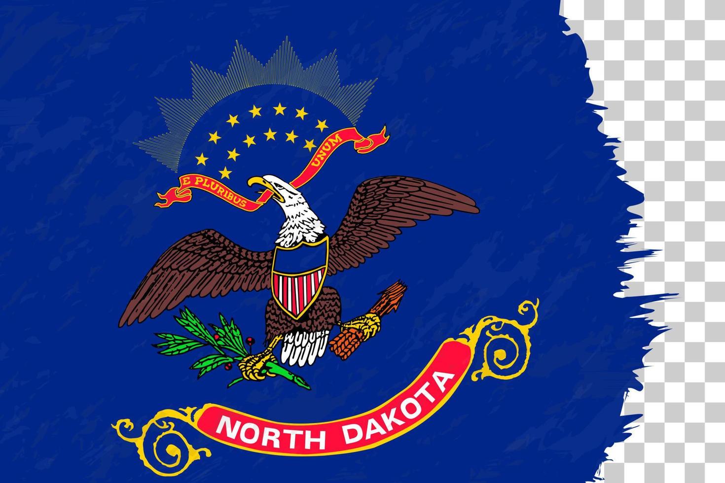 horizontale abstrakte grunge gebürstete flagge von north dakota auf transparentem gitter. vektor