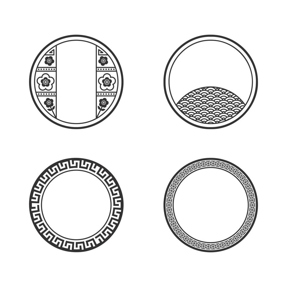 retro-stil kreis chinesische muster rahmen vektor illustration set