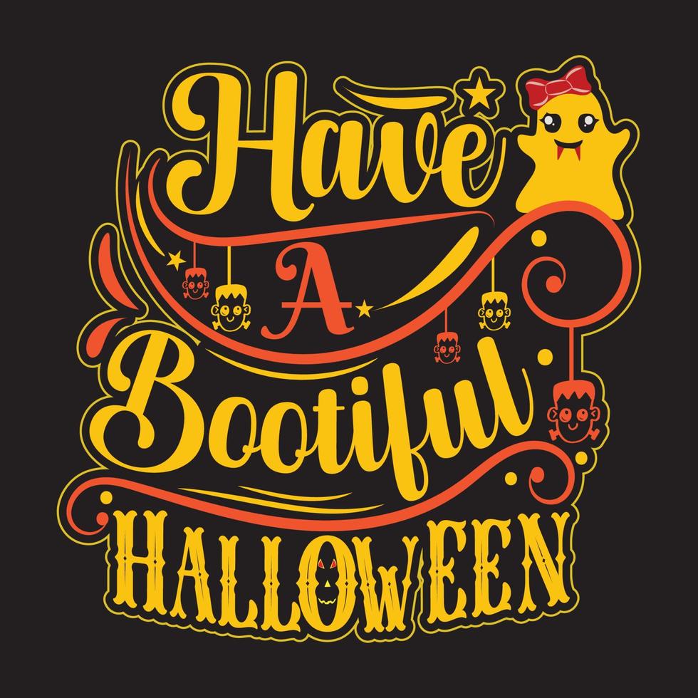 Fröhliches Halloween-T-Shirt-Design mit Halloween-Elementen oder handgezeichnetem Halloween-Typografie-Design vektor