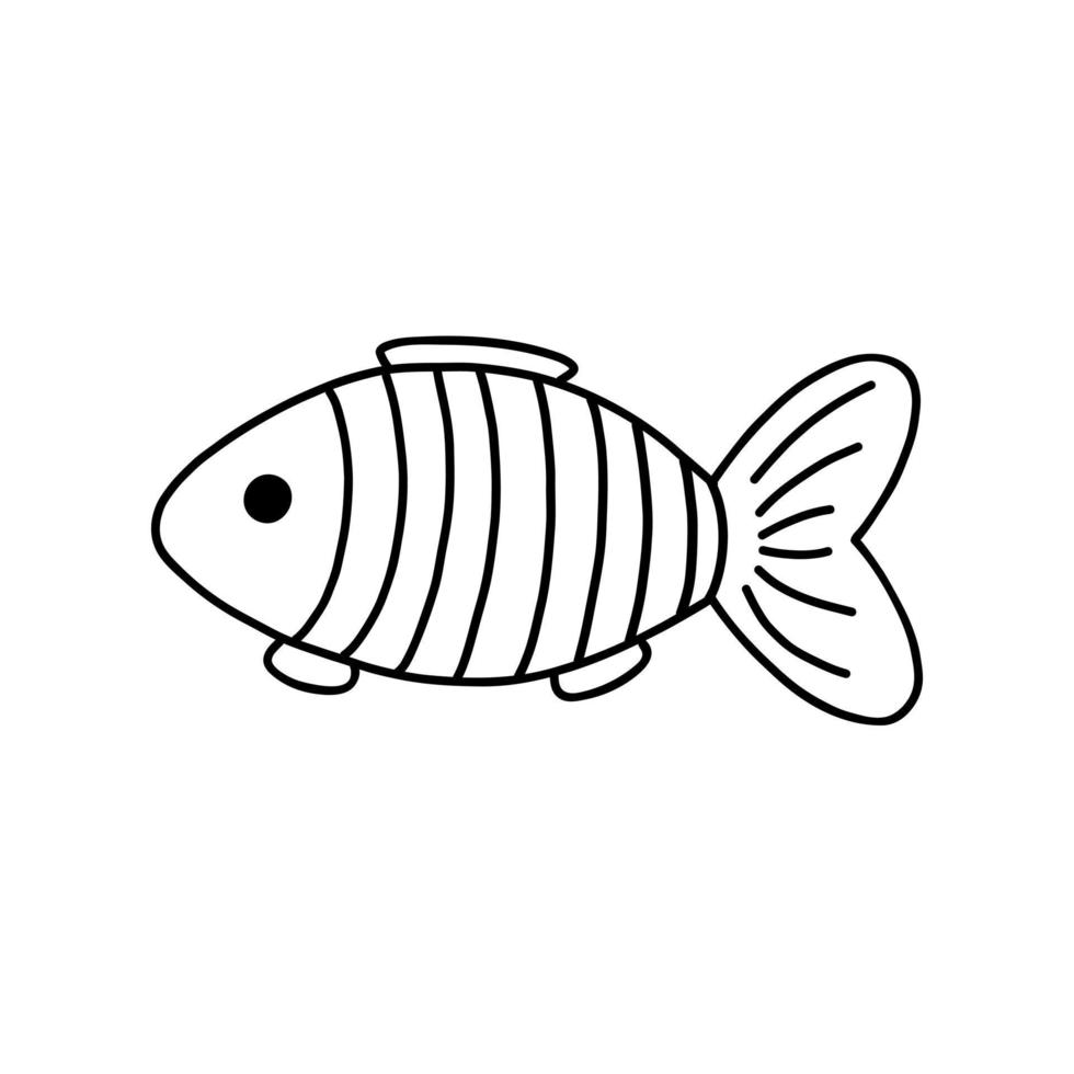 Süßes Fischmeer oder Flusskreatur umreißt einfache Doodle-Vektorillustration, Meereslebewesen-Clipart, Malseite, Freizeitaktivität für Kinder vektor