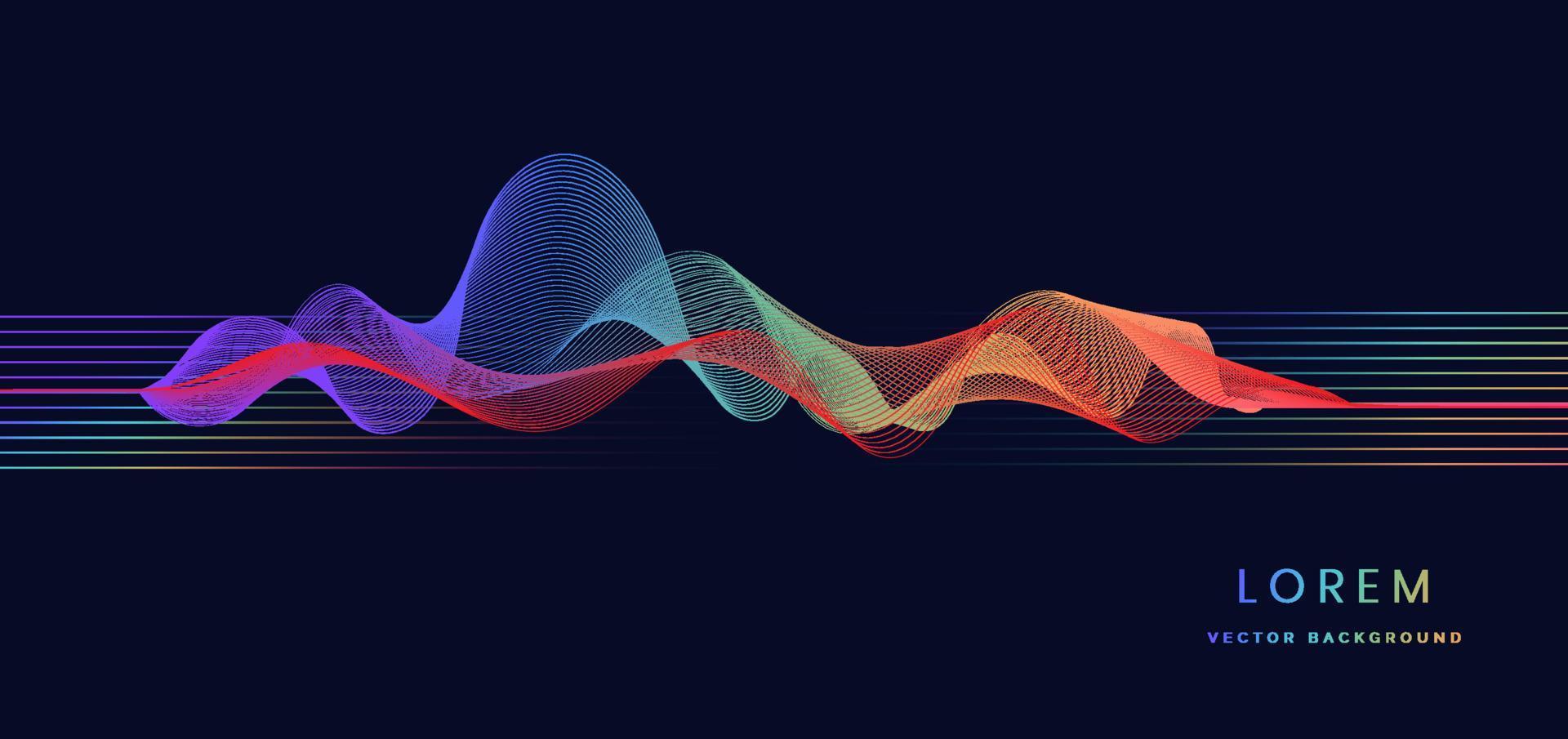abstrakt färgglada ljudvåg musik linjer flyter på mörkblå bakgrund. du kan använda för annons, affisch, mall, affärspresentation. vektor illustration