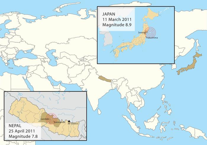 Nepal och Japan jordbävningar vektor