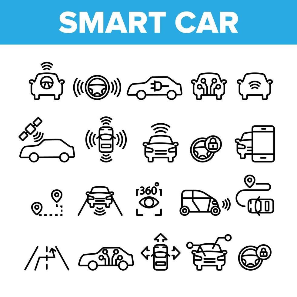 sammlung smart car elements icons set vektor