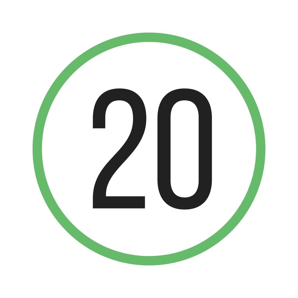 Geschwindigkeitsbegrenzung 20 Linie grünes und schwarzes Symbol vektor