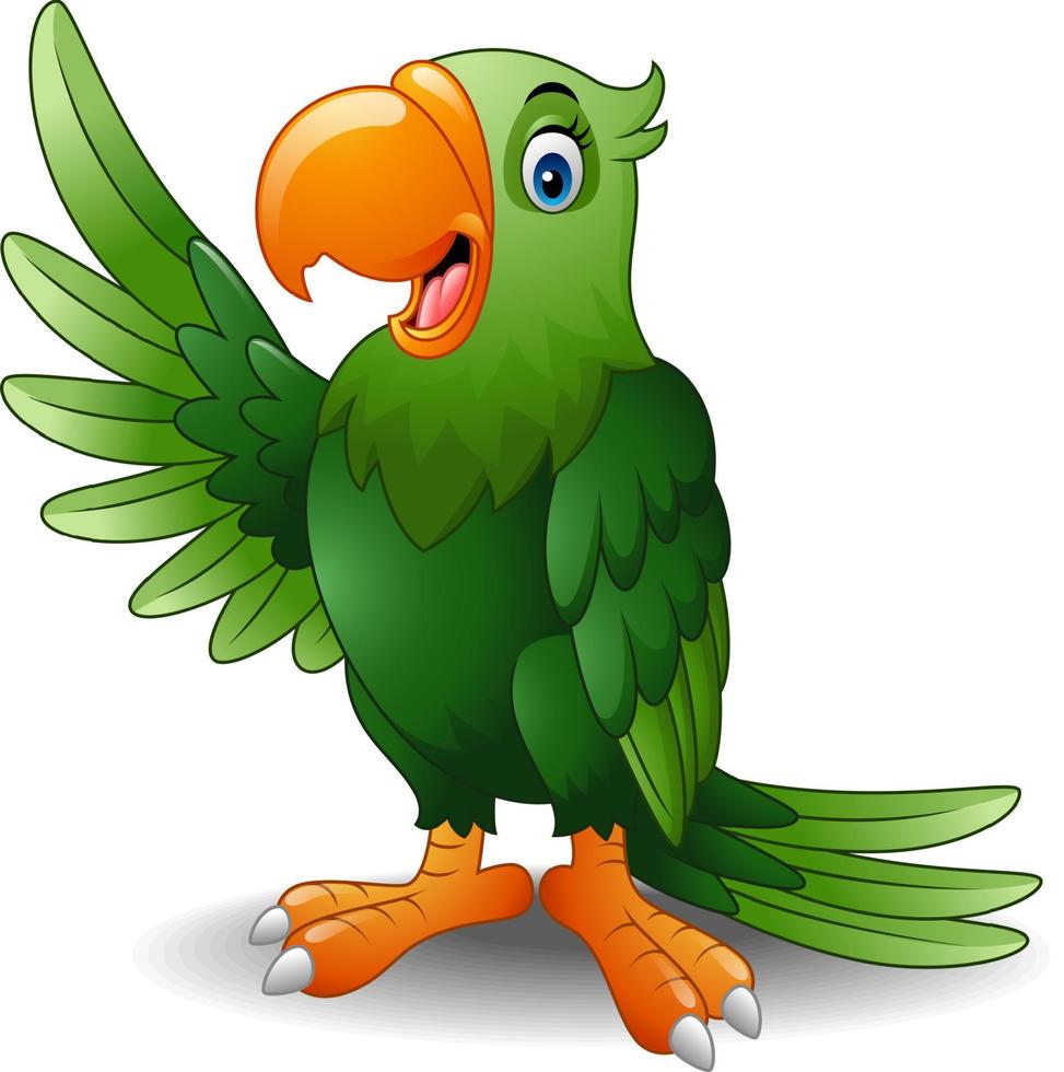 tecknad grön papegoja vinkar vektor